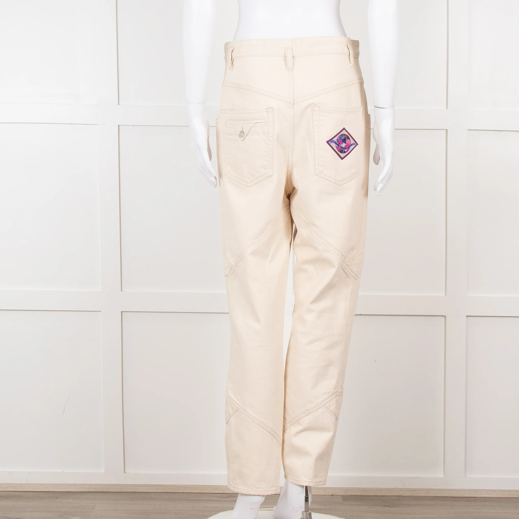 Isabel Marant Cream Embroidered Pocket Detail Jeans - Image 5