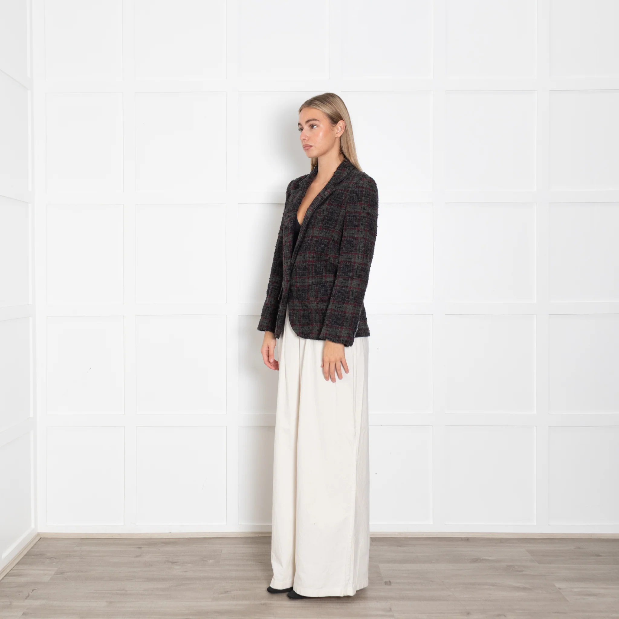 Isabel Marant Dark Grey Green Red Check Wool Blend Blazer - Image 3