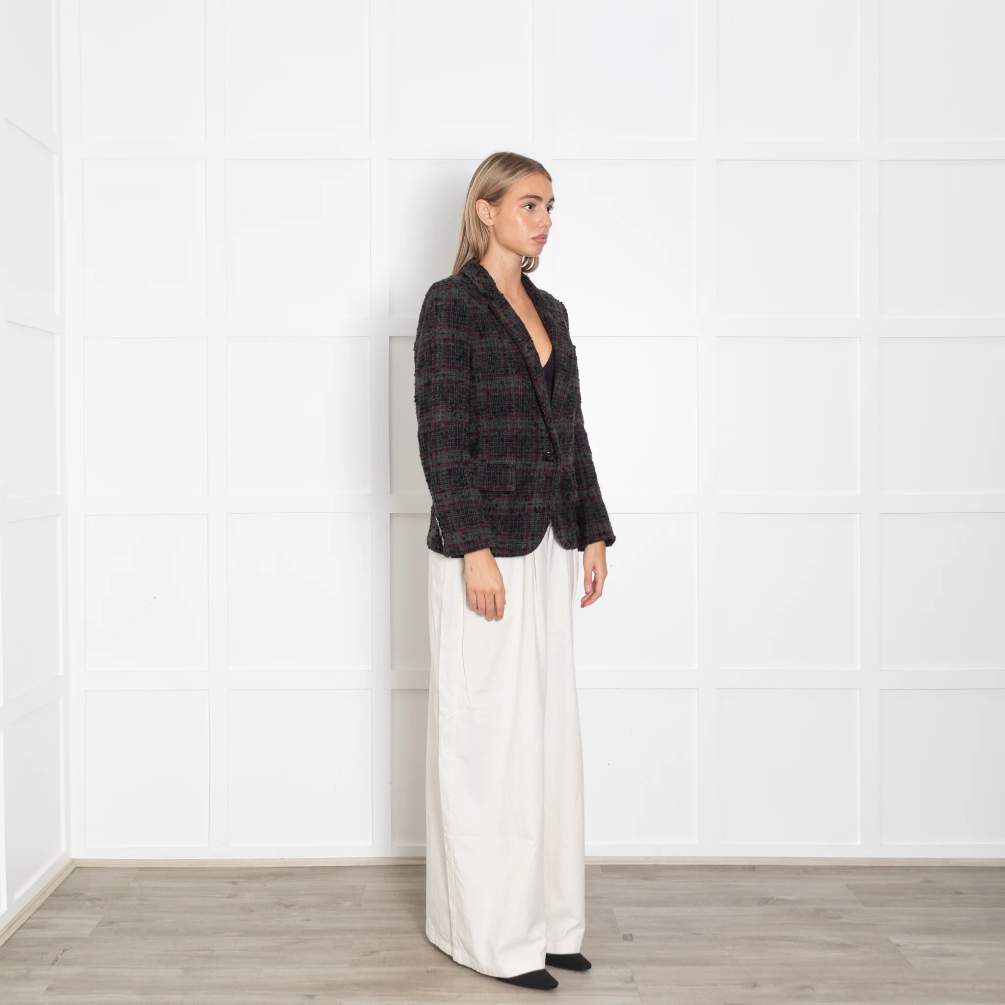 Isabel Marant Dark Grey Green Red Check Wool Blend Blazer - Image 7