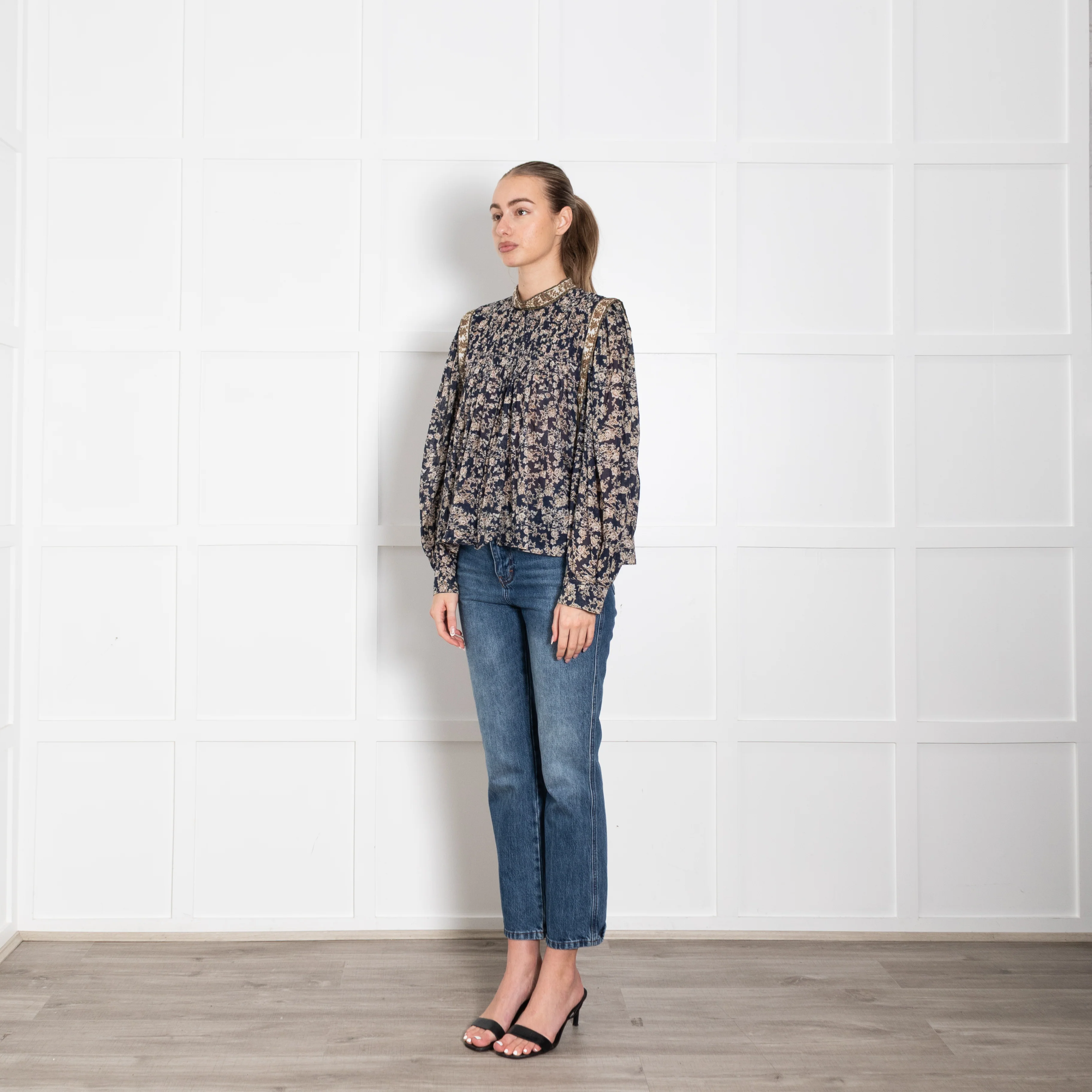 Isabel Marant Etoile Navy Floral Cotton Long Sleeve Top - Image 3