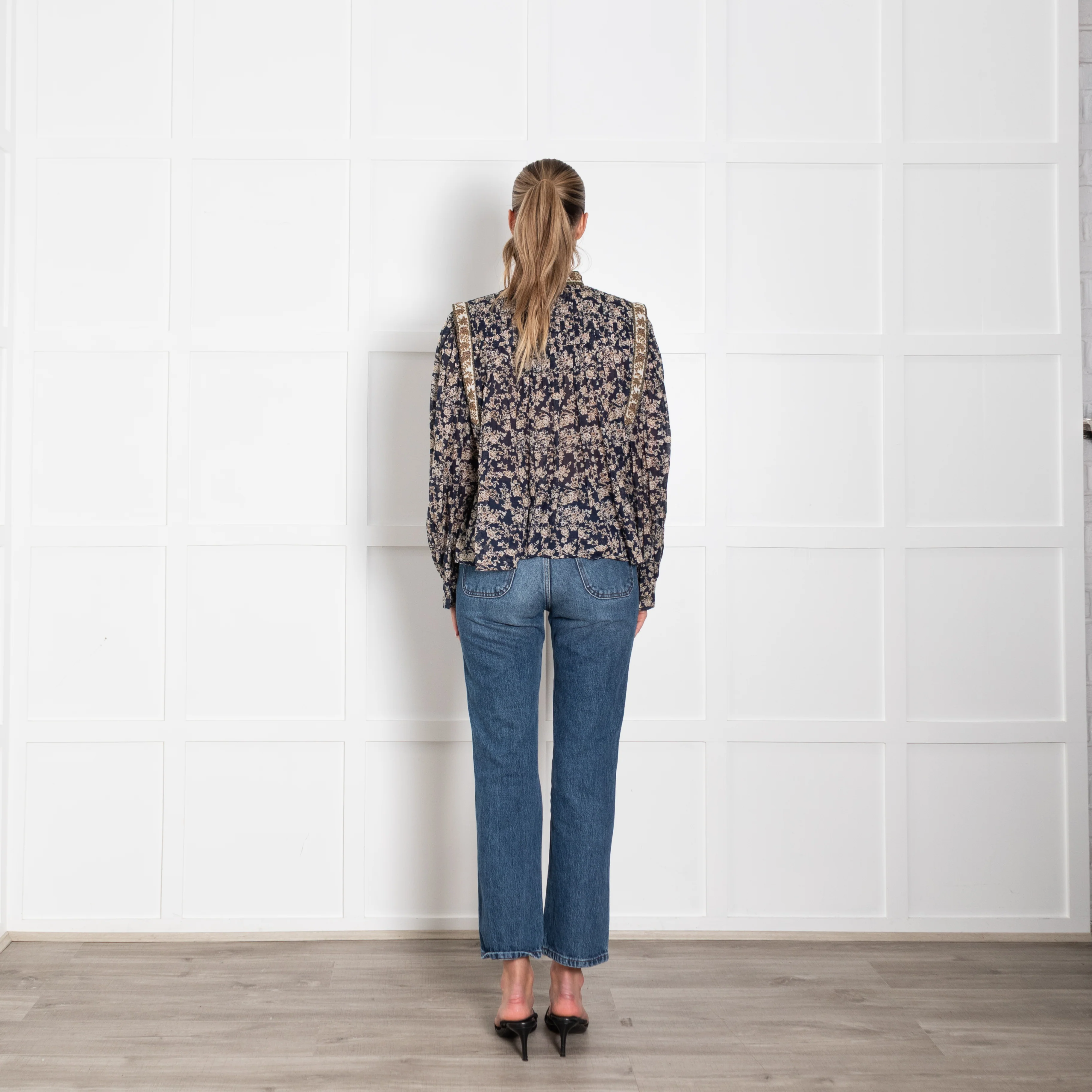 Isabel Marant Etoile Navy Floral Cotton Long Sleeve Top - Image 5