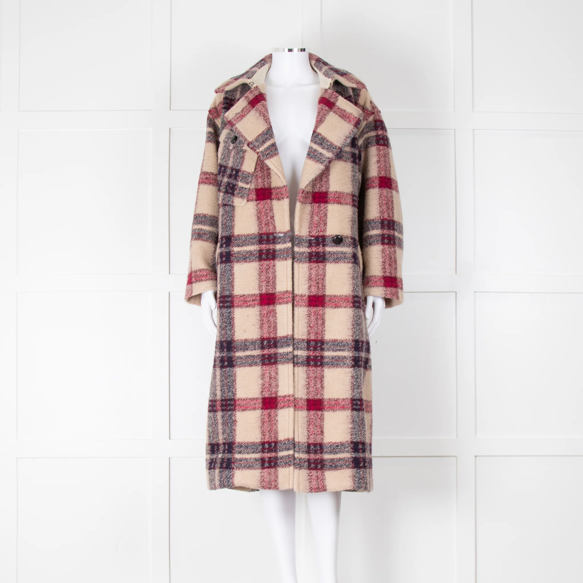 Isabel Marant Etoile Beige Pink Check Long Belted Coat - Image 5