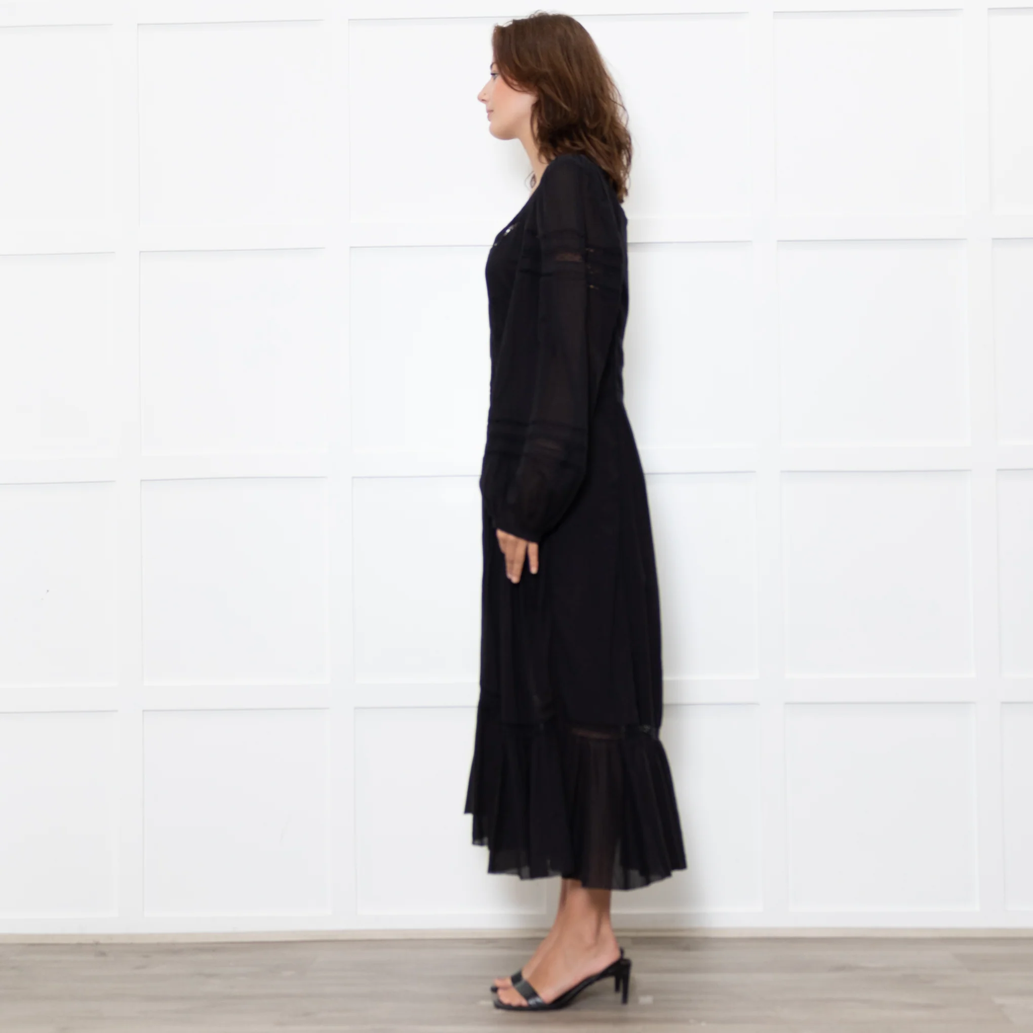 Marant Etoile Black Cotton Lace Trim Front Pockets Maxi Dress - Image 4