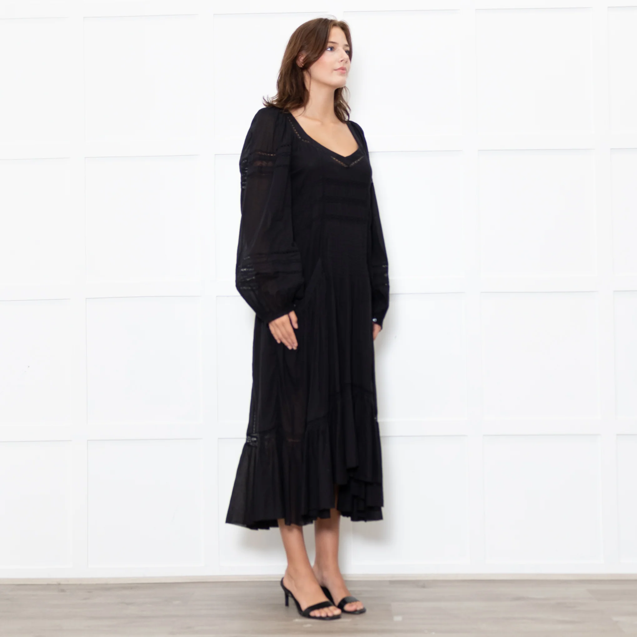 Marant Etoile Black Cotton Lace Trim Front Pockets Maxi Dress - Image 7