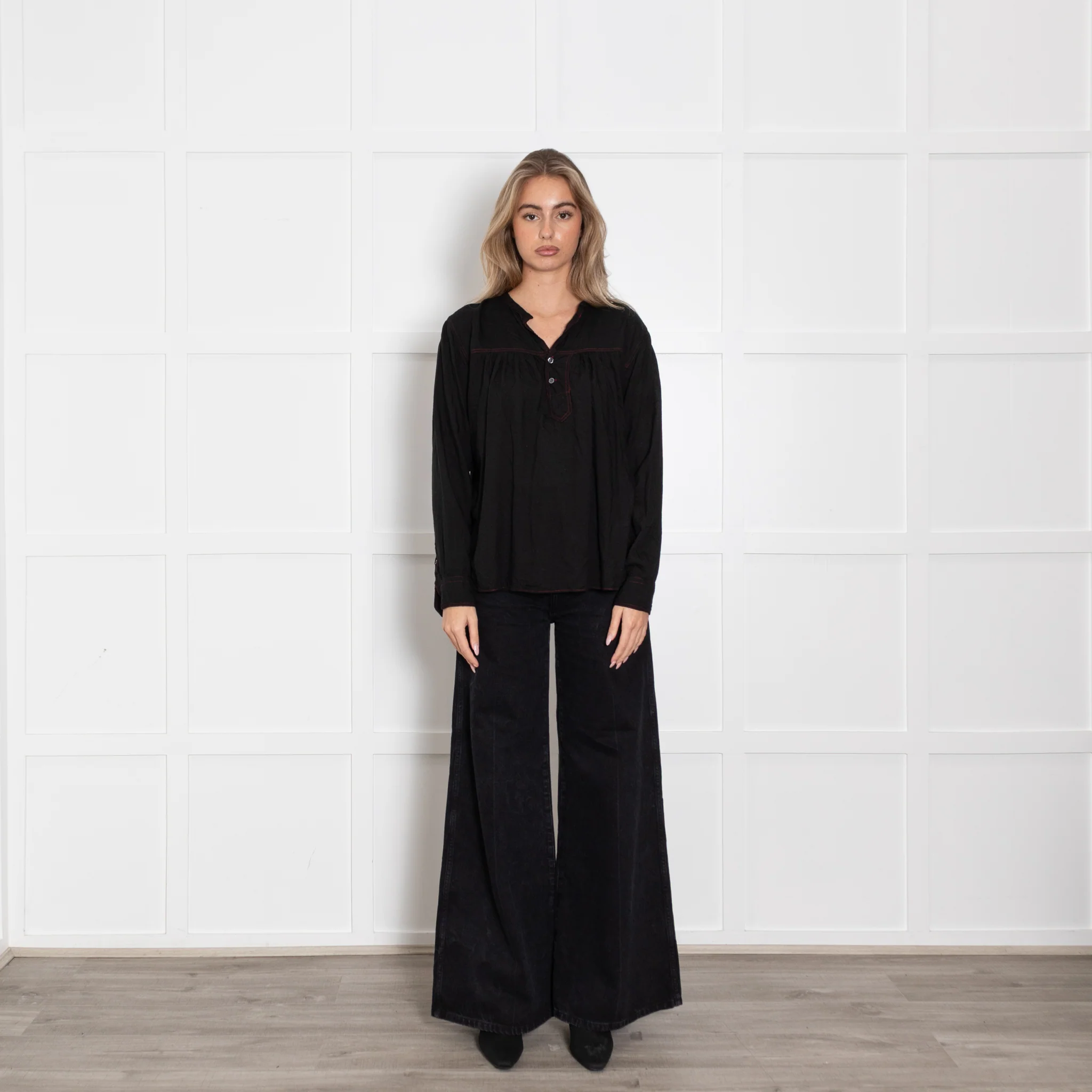Isabel Marant Etoile Black Modal Blouse With Red Stitching