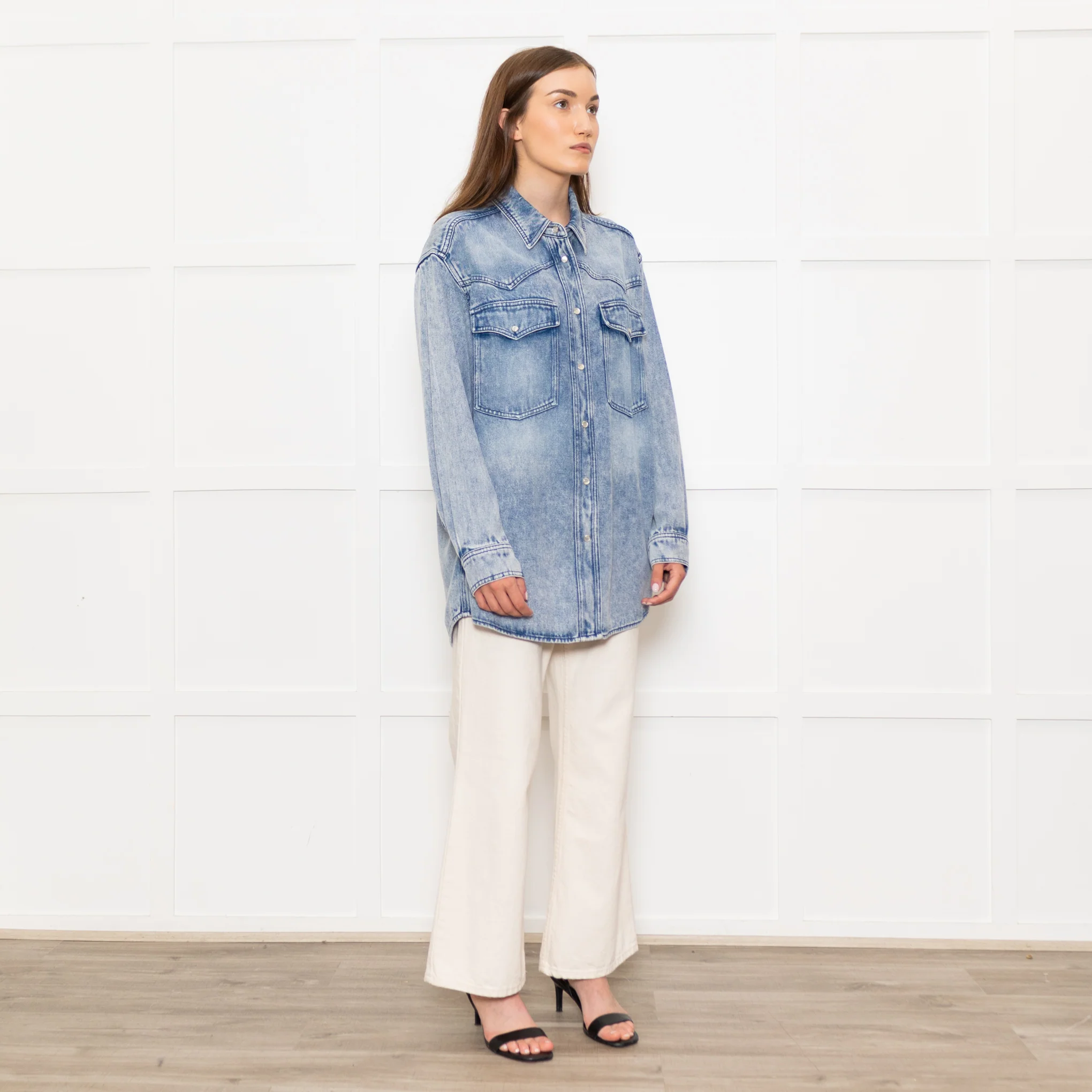 Isabel Marant Etoile Blue Denim Popper Front Oversized Shirt - Image 7