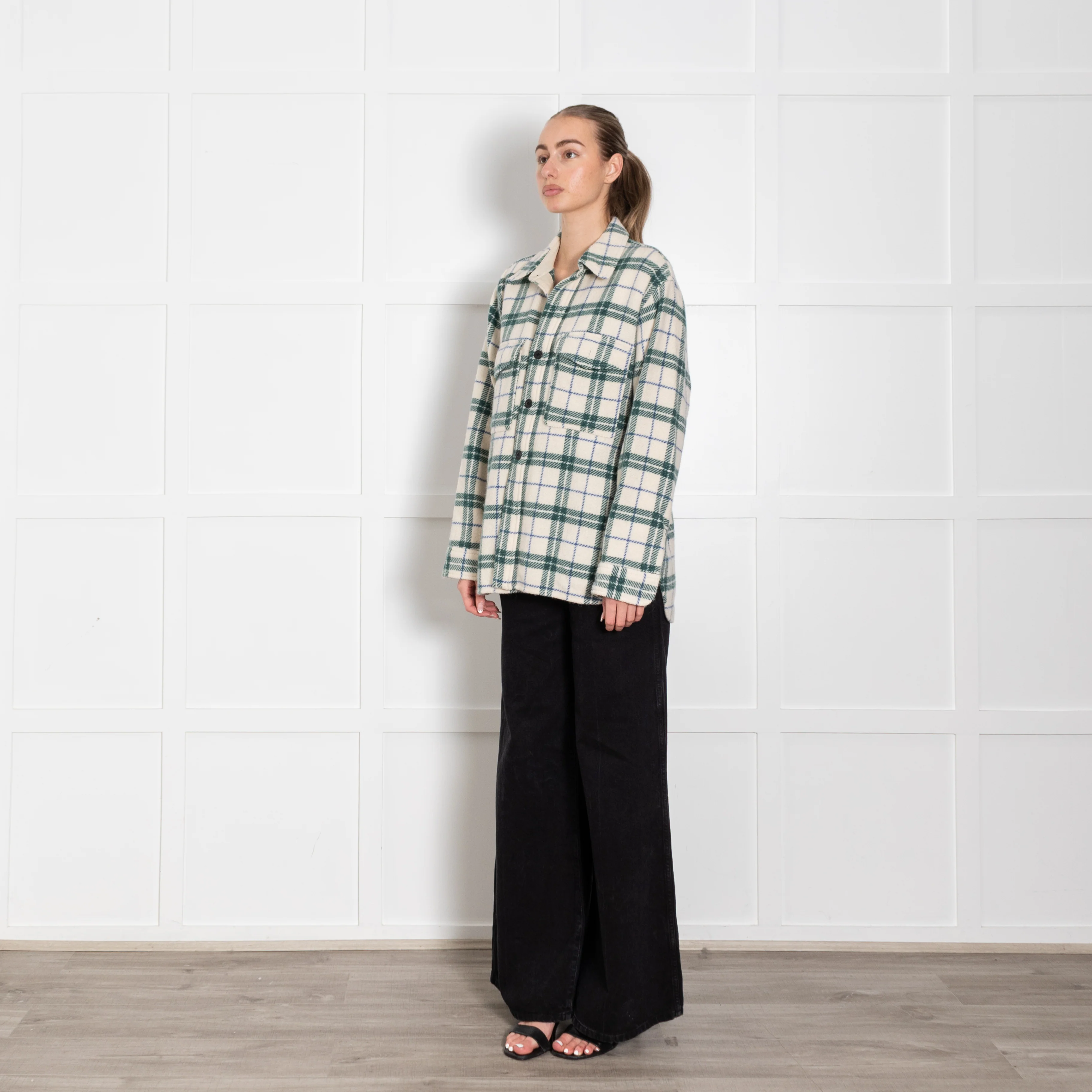 Isabel Marant Etoile Cream Green Check Wool Shirt - Image 3