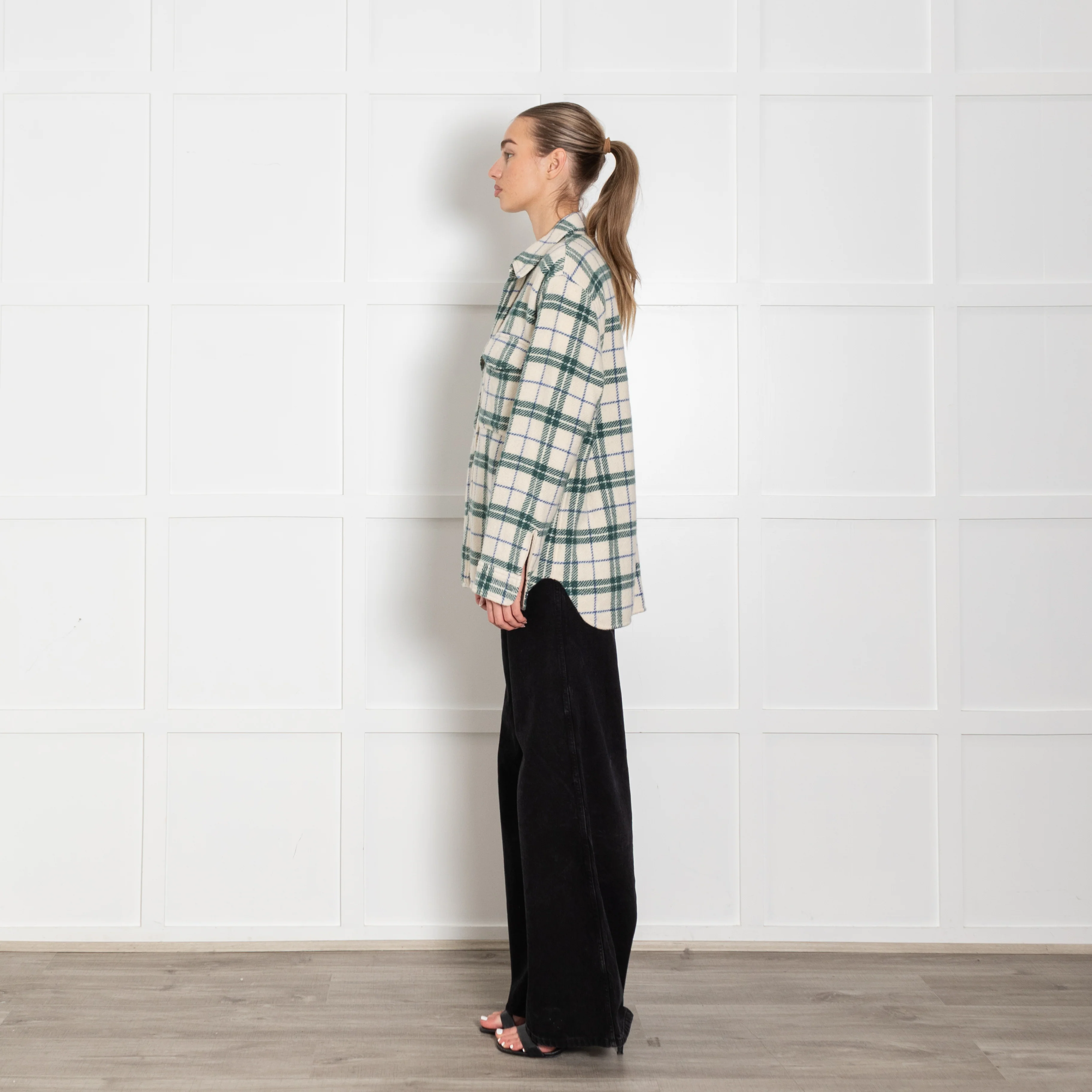 Isabel Marant Etoile Cream Green Check Wool Shirt - Image 4