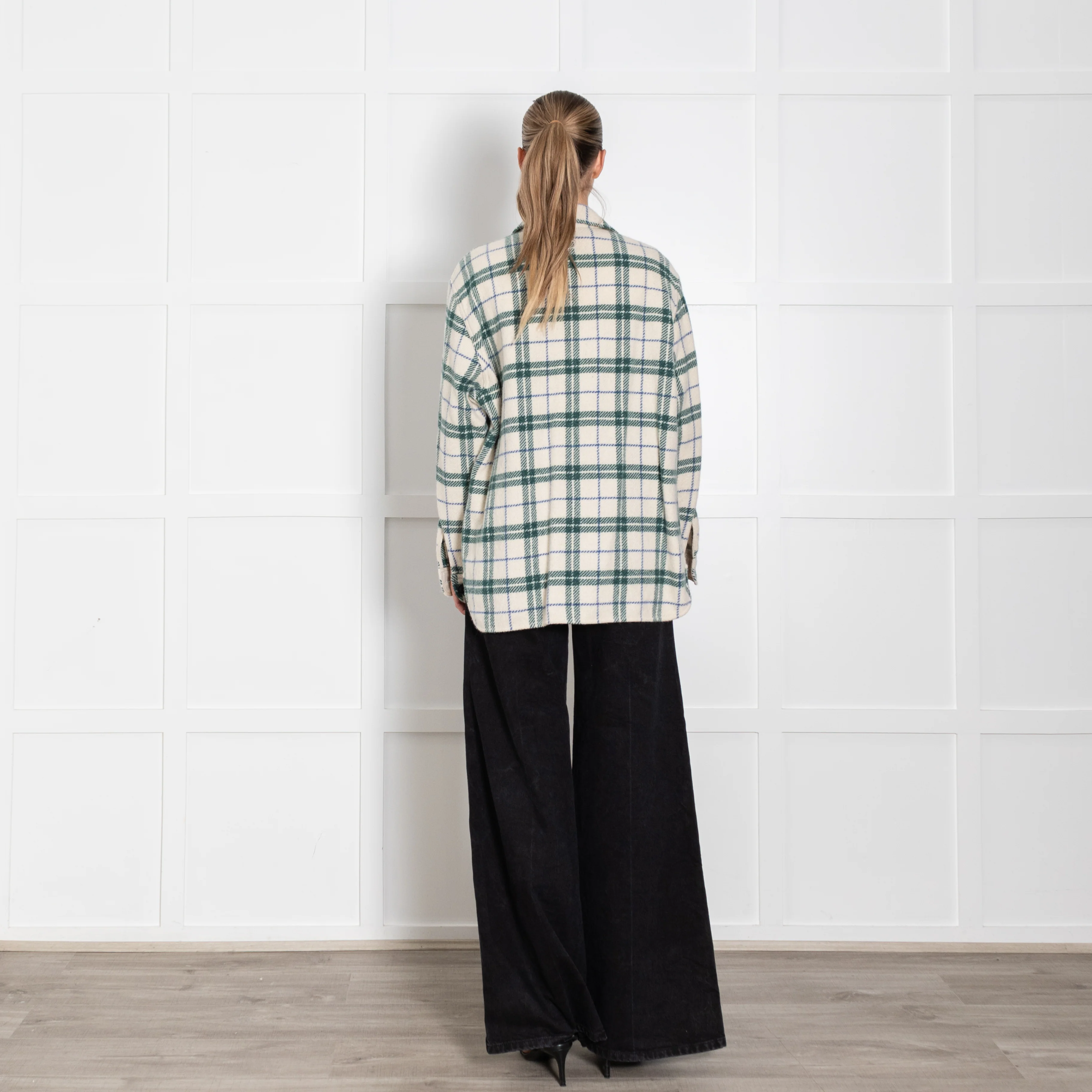 Isabel Marant Etoile Cream Green Check Wool Shirt - Image 5