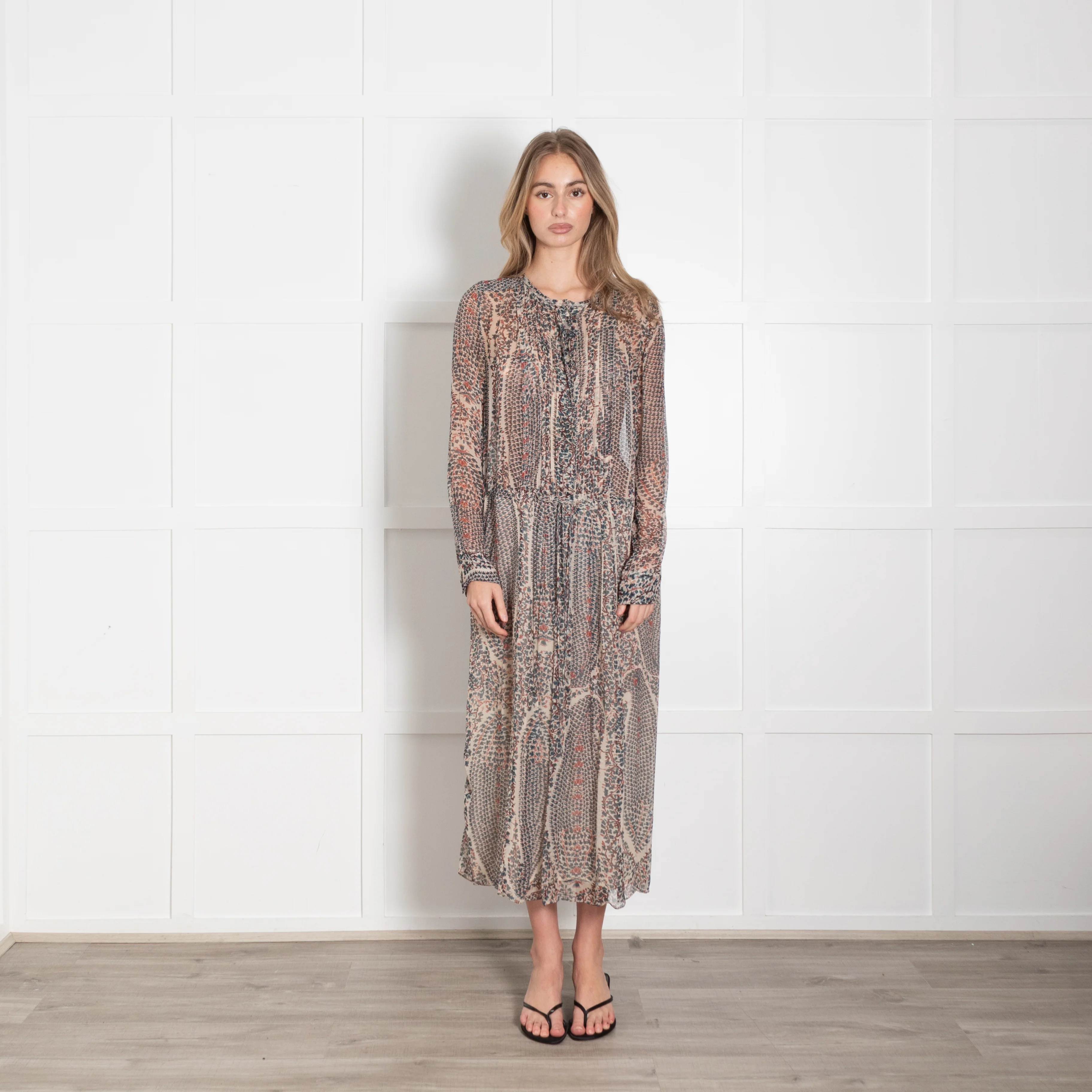 Isabel Marant Etoile Cream Green Floral Sheer Midi Dress