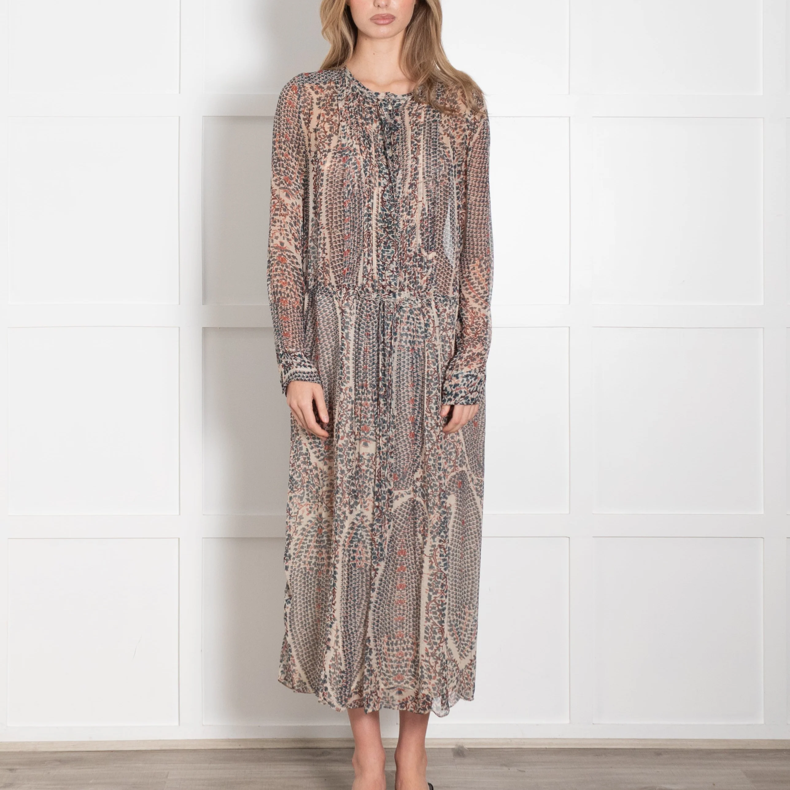 Isabel Marant Etoile Cream Green Floral Sheer Midi Dress - Image 2