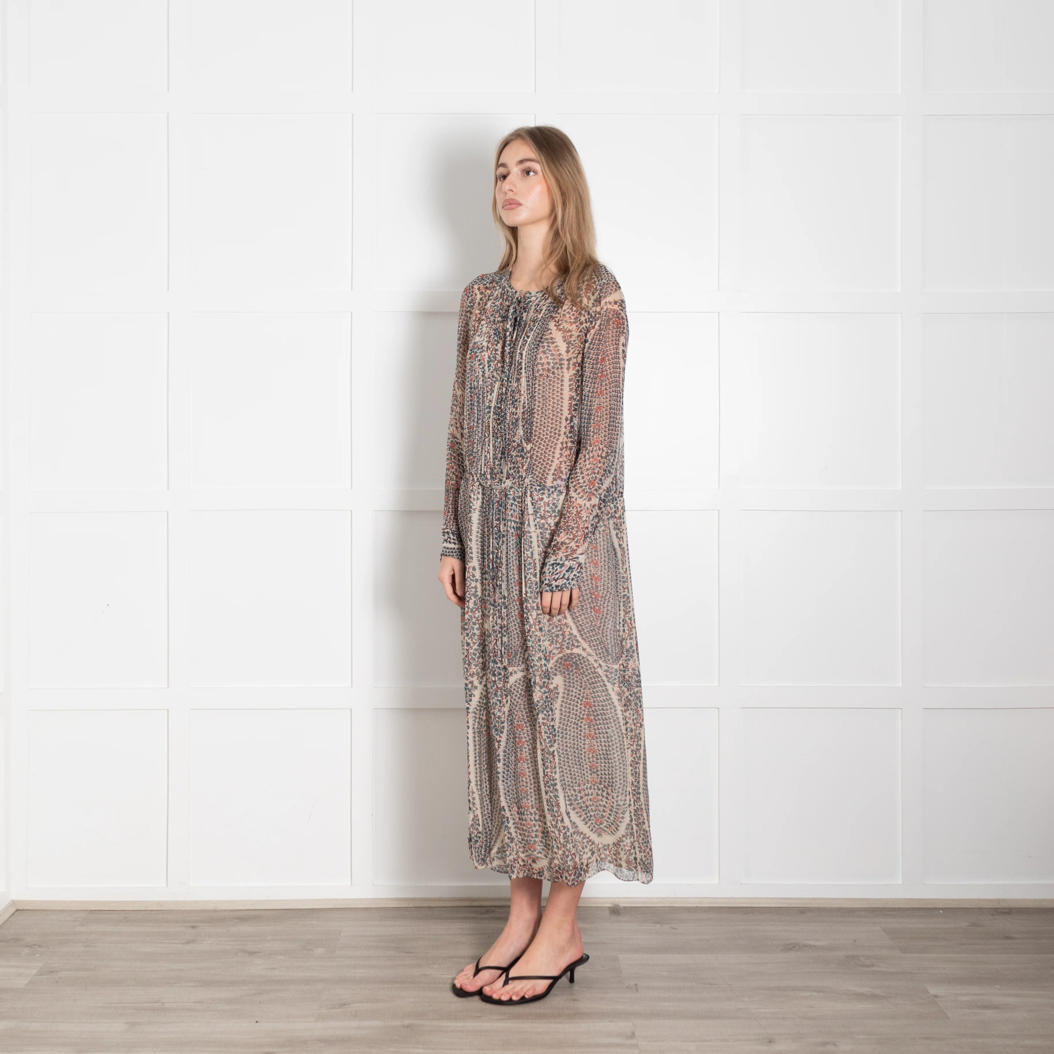 Isabel Marant Etoile Cream Green Floral Sheer Midi Dress - Image 3
