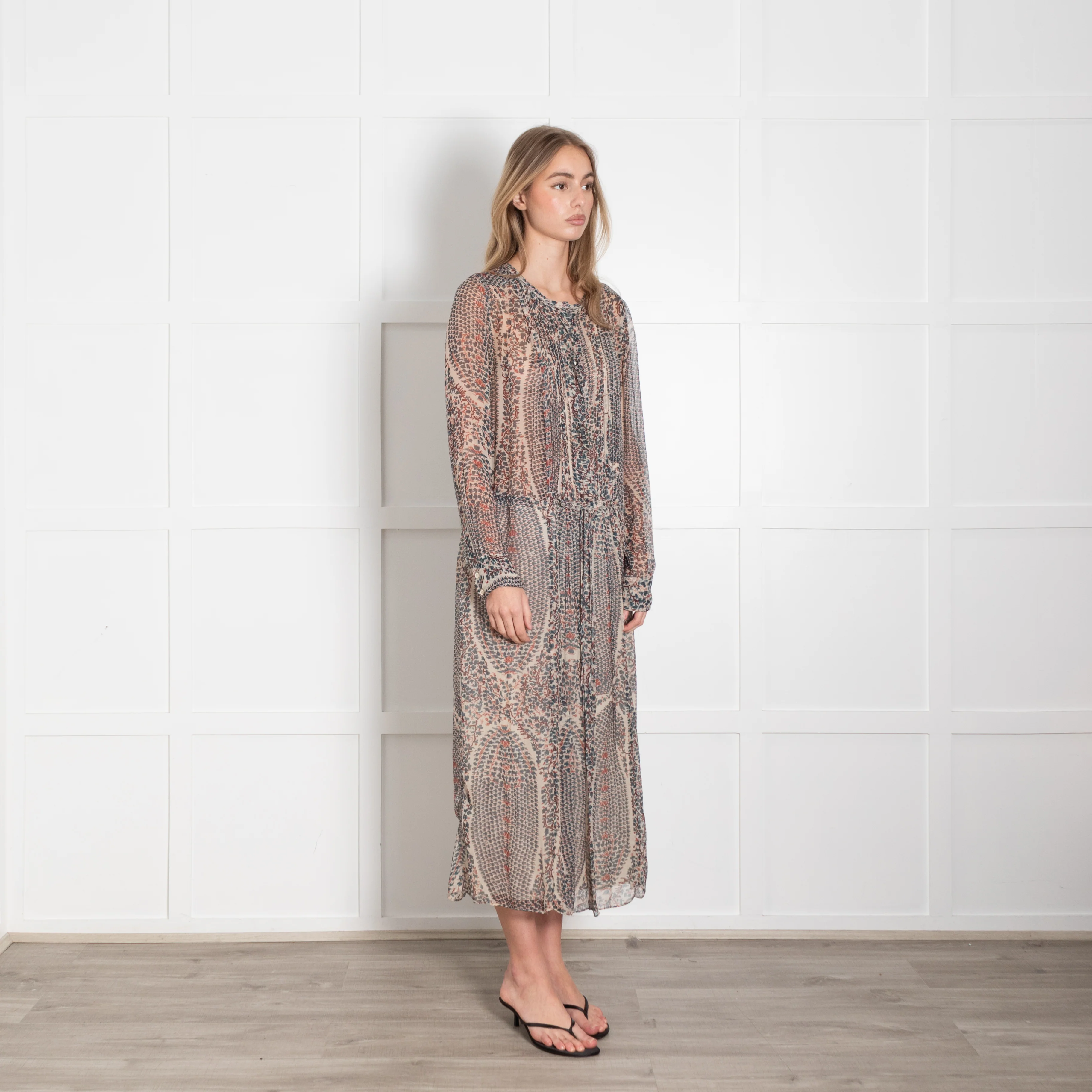Isabel Marant Etoile Cream Green Floral Sheer Midi Dress - Image 7