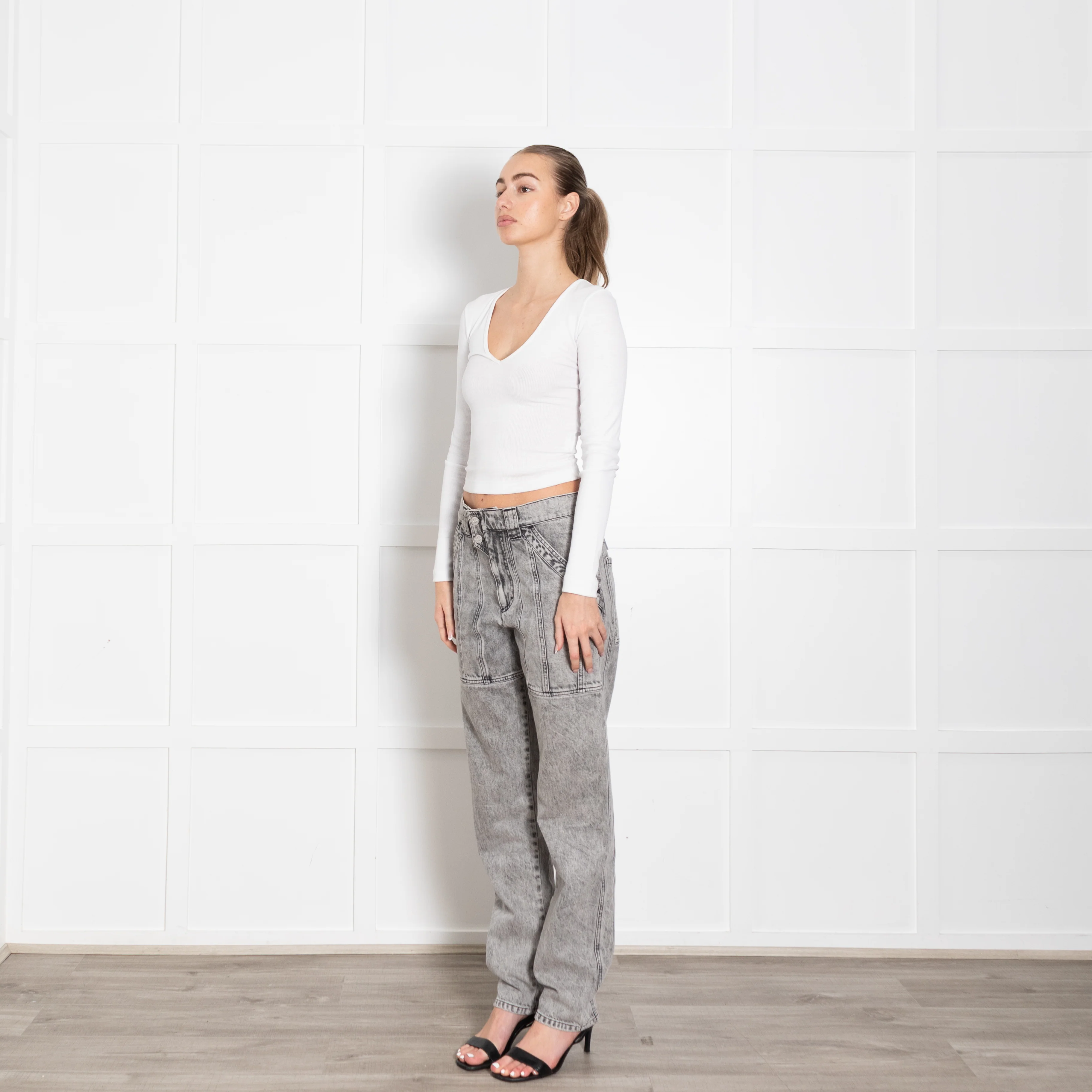 Isabel Marant Etoile Grey Acid Wash High Waisted Jeans - Image 3