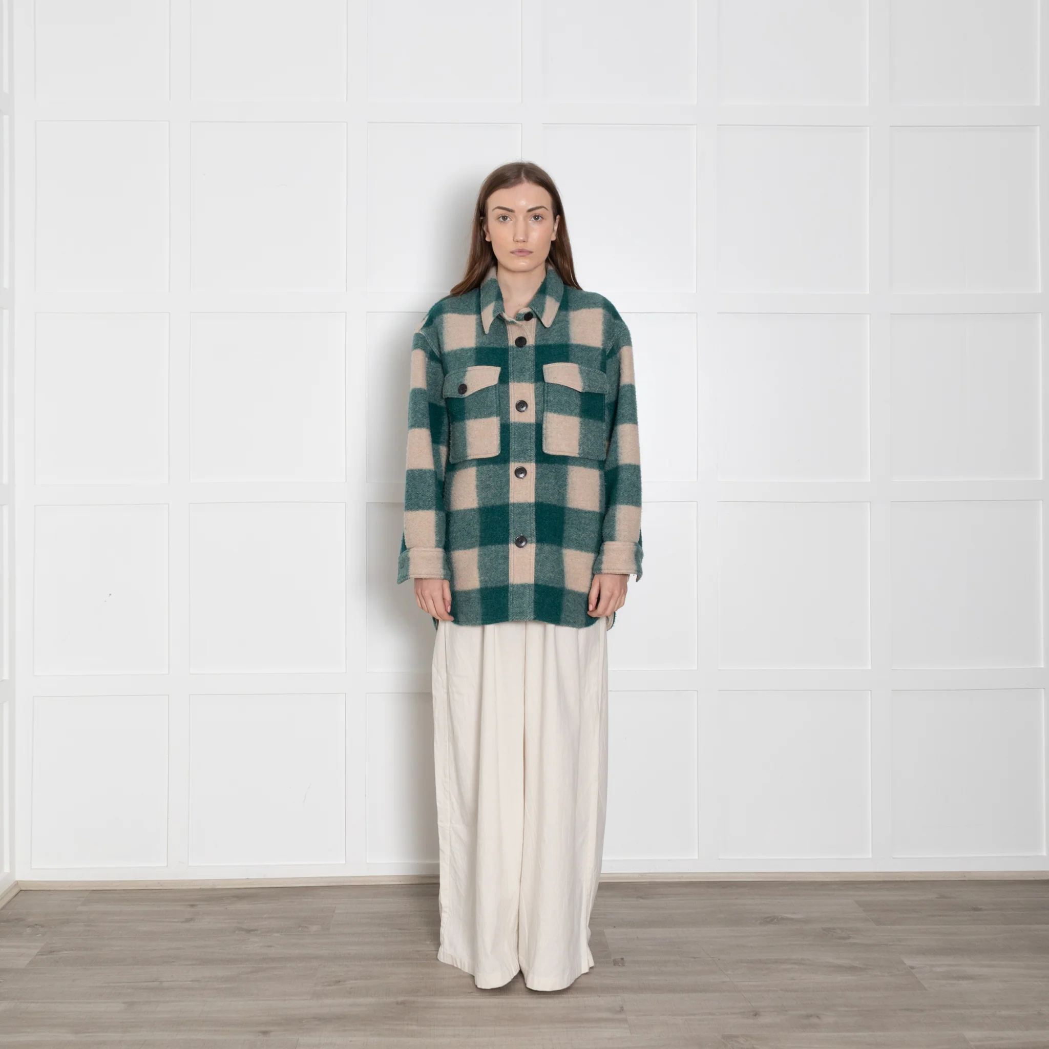 Isabel Marant Etoile Harvell Green And Cream Check Shacket