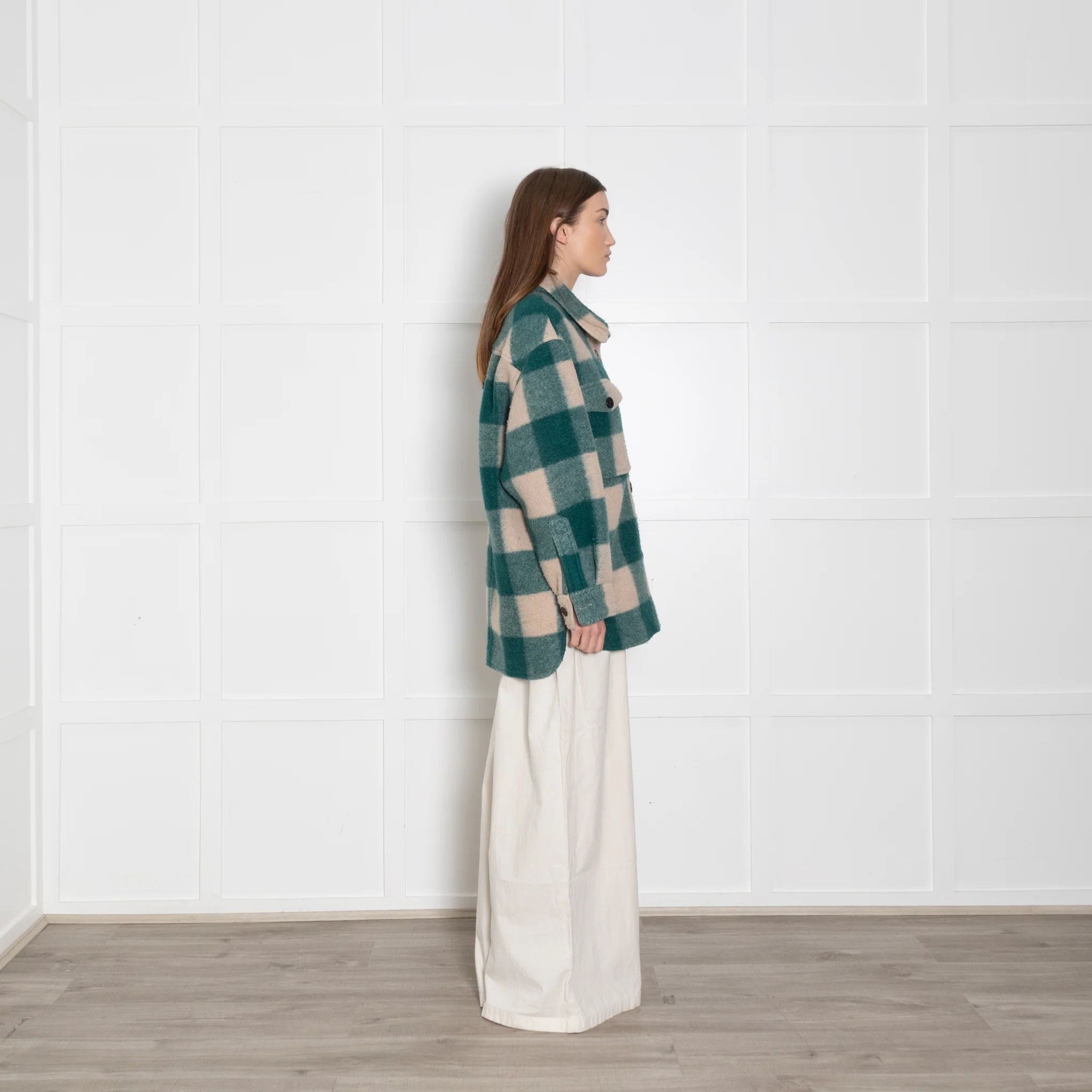 Isabel Marant Etoile Harvell Green And Cream Check Shacket - Image 6