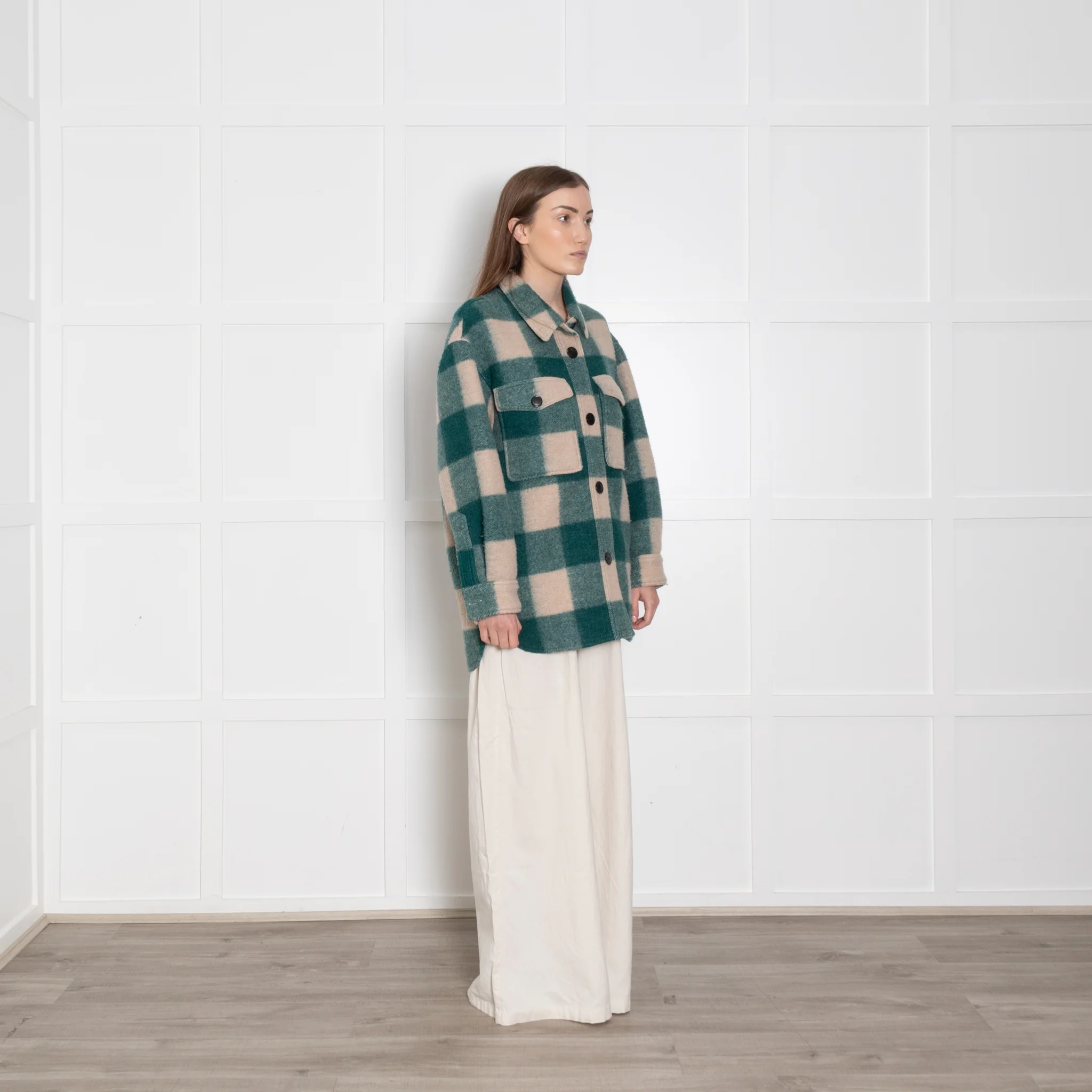 Isabel Marant Etoile Harvell Green And Cream Check Shacket - Image 7