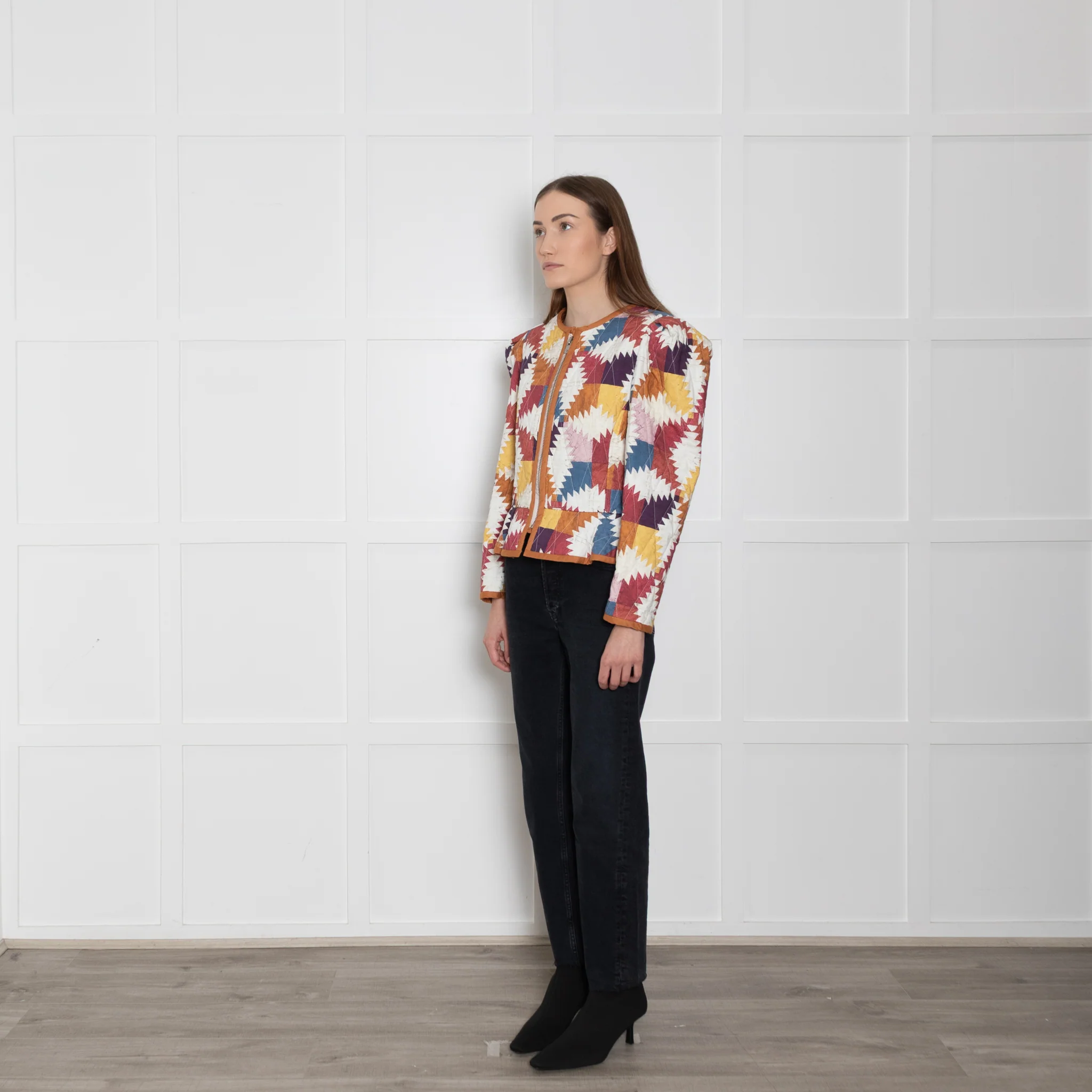 Isabel Marant Etoile Orange And Red Patchwork Zip Up Jacket - Image 3