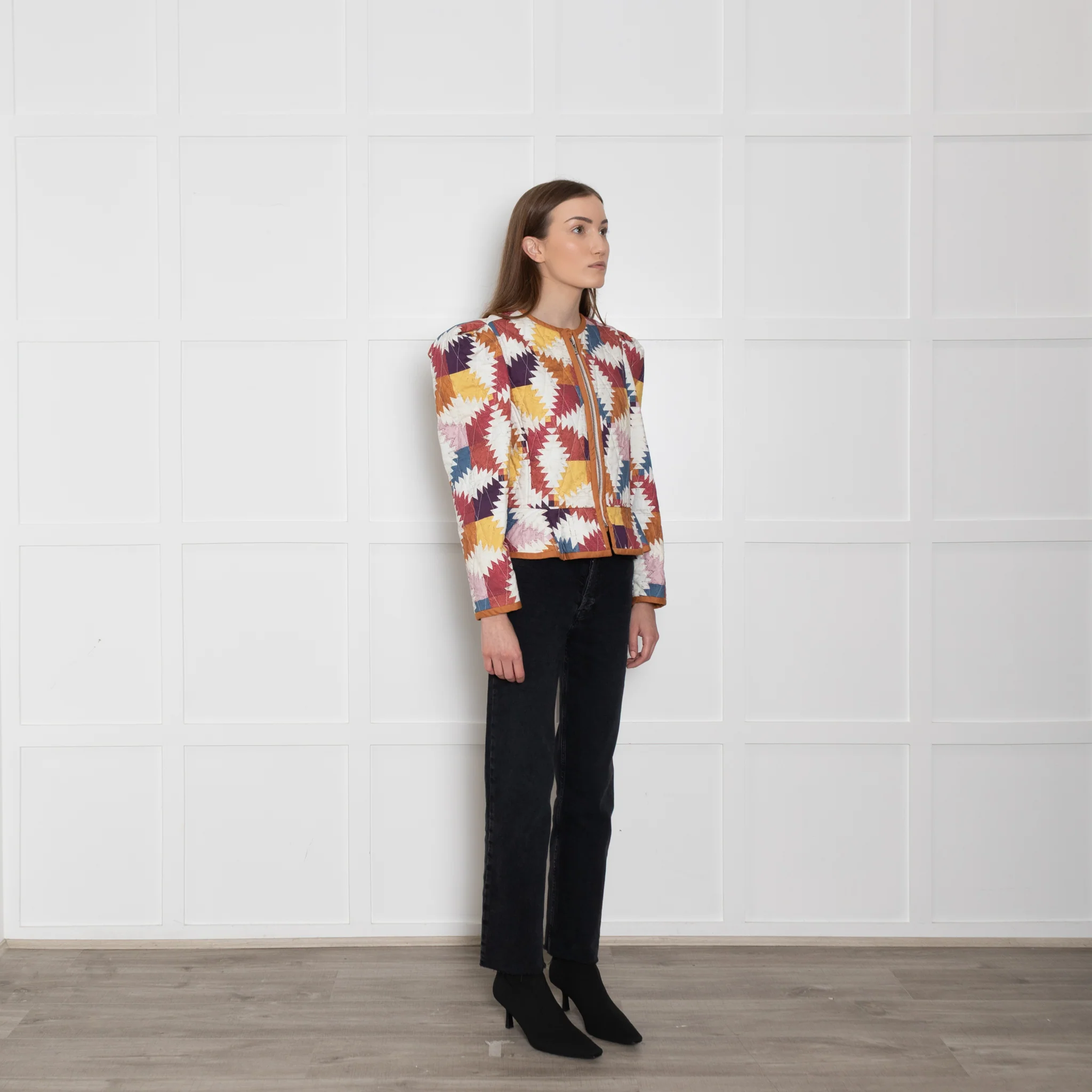 Isabel Marant Etoile Orange And Red Patchwork Zip Up Jacket - Image 7