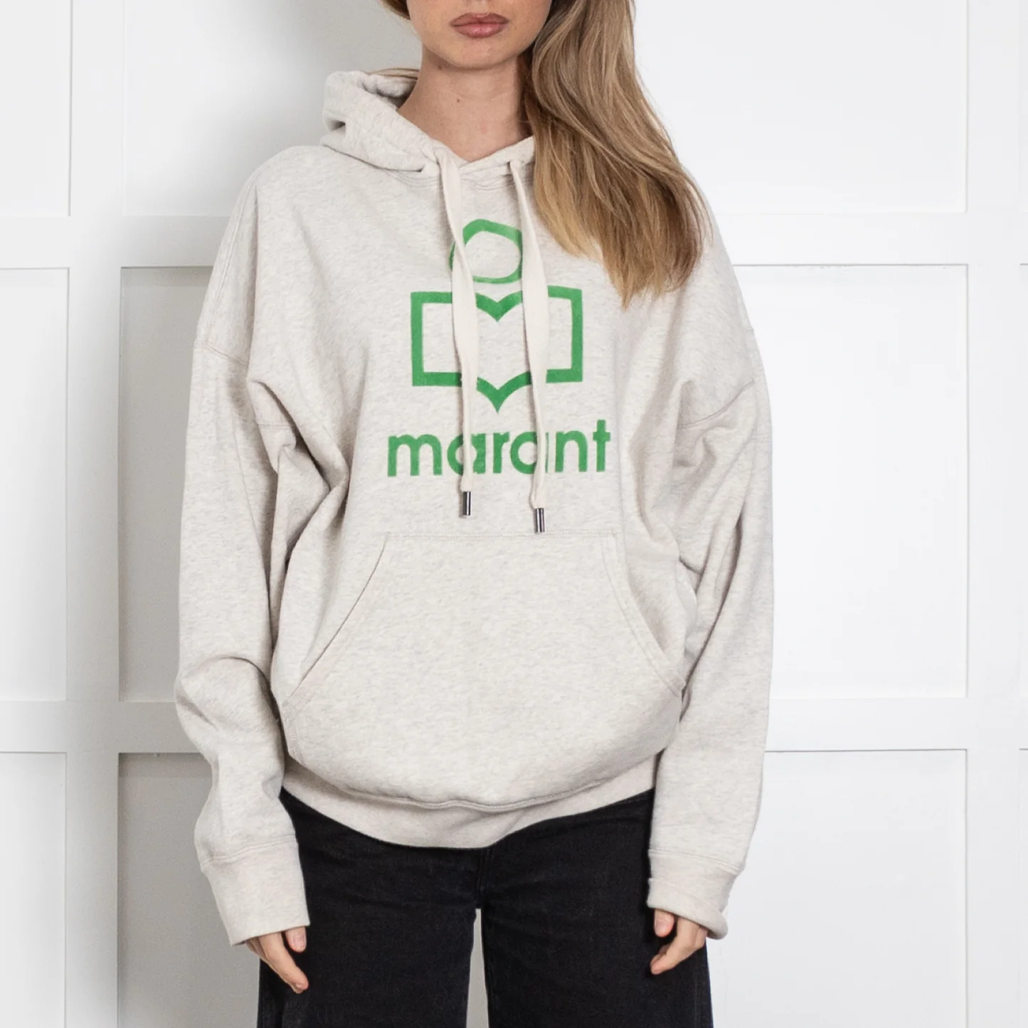 Isabel Marant Grey Hoodie With Green Logo On Front - Image 2