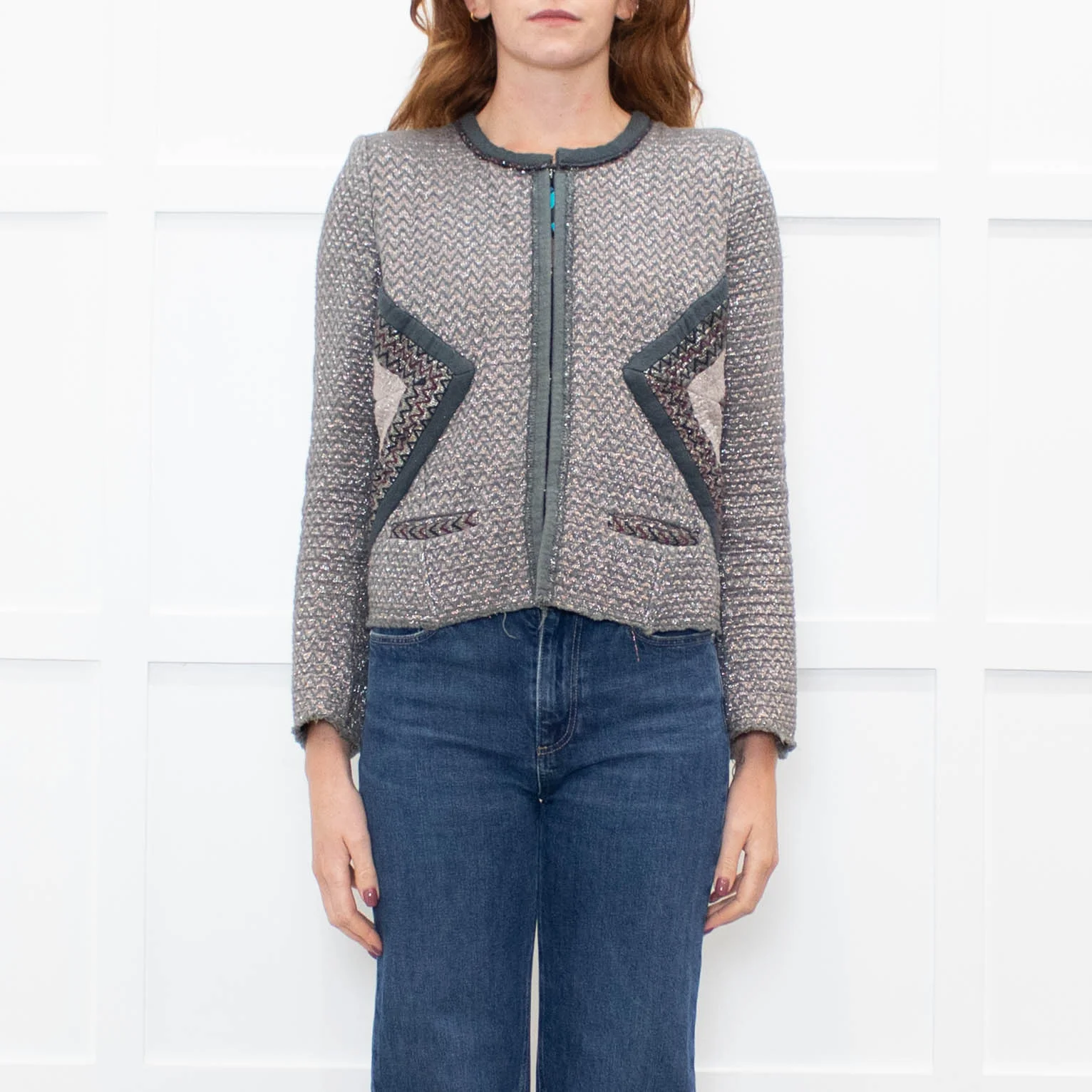 Isabel Marant Grey Metallic Zig Zag Short Jacket - Image 2