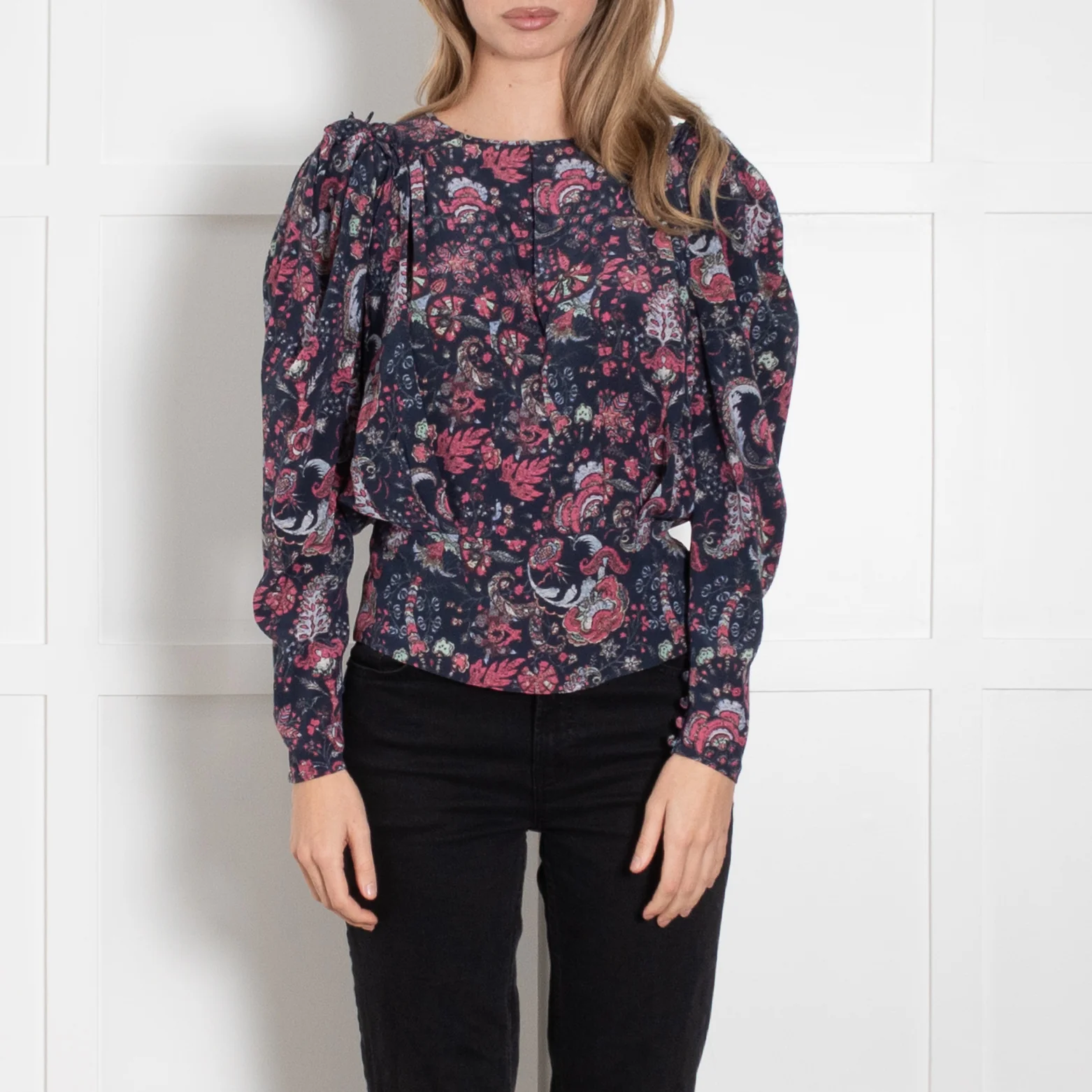 Isabel Marant Blue Pink Floral Silk Blouse - Image 2