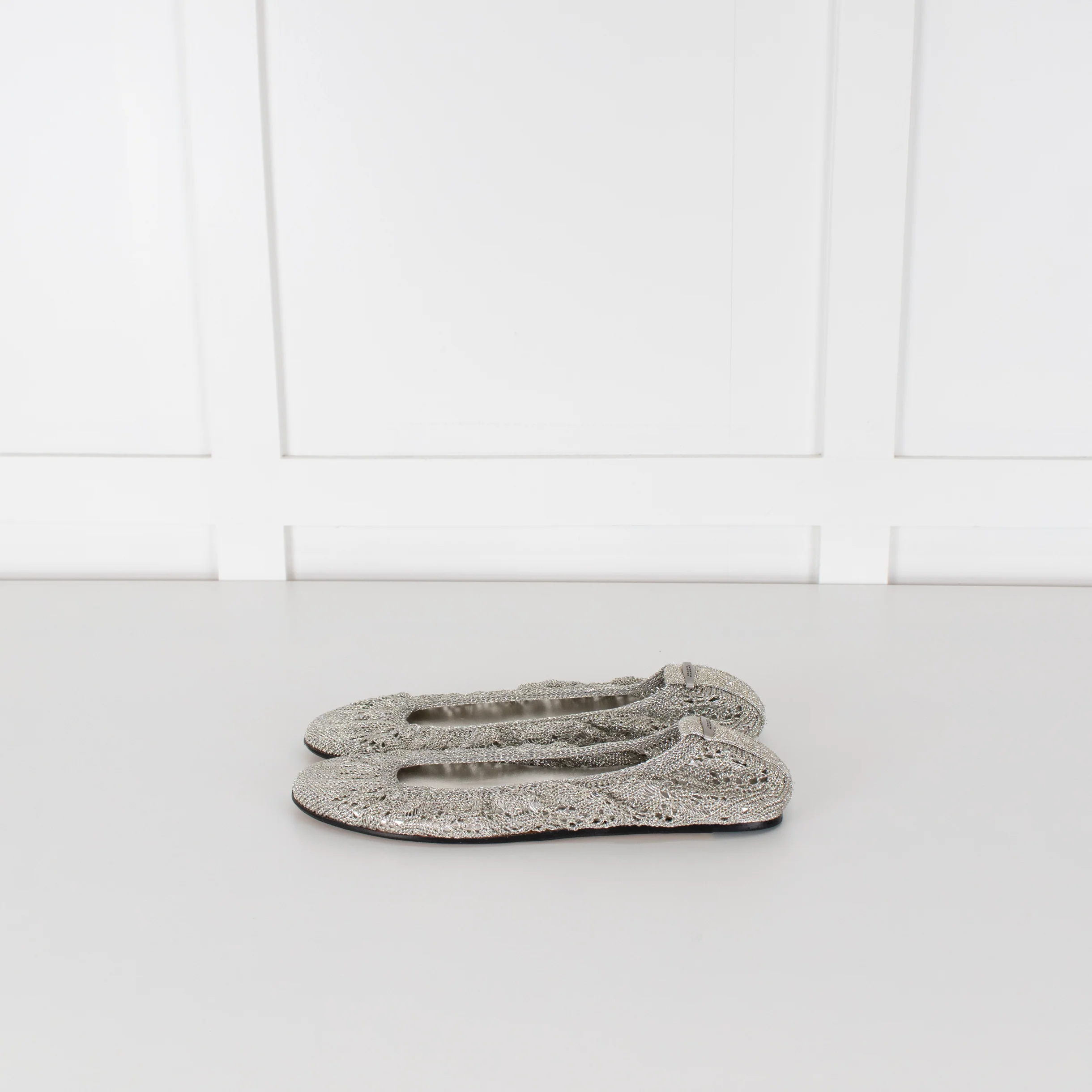Isabel Marant Silver Belna Metallic Crochet Ballet Flats - Image 3