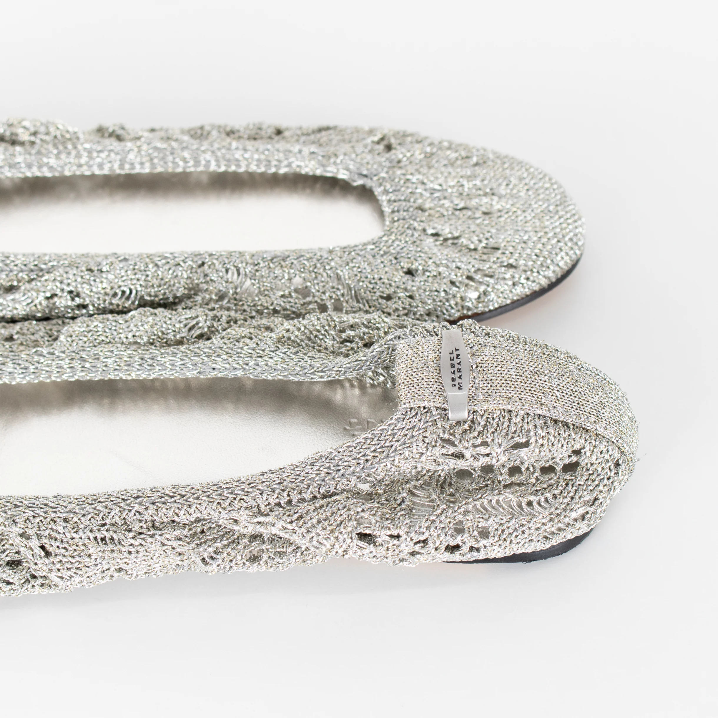 Isabel Marant Silver Belna Metallic Crochet Ballet Flats - Image 7