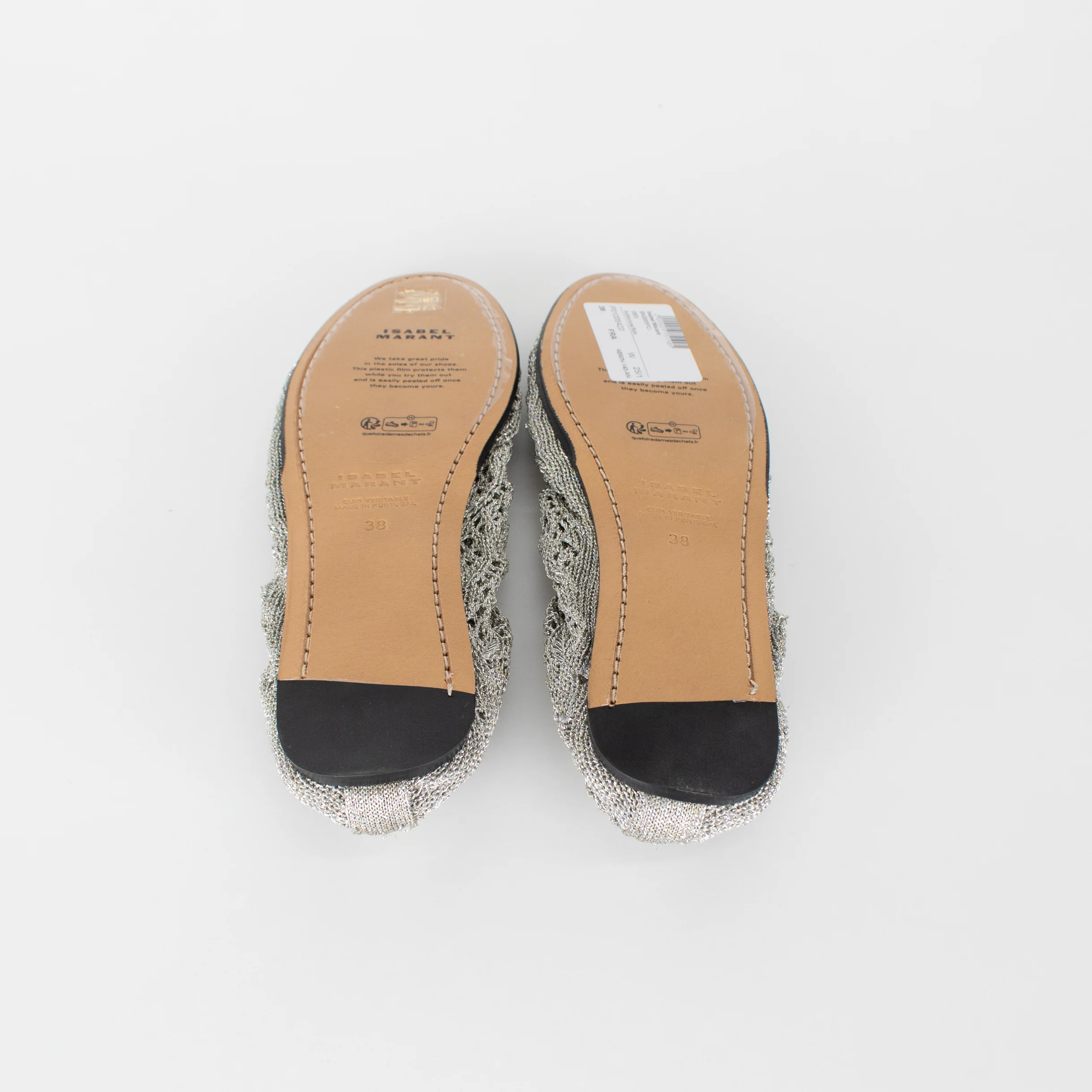 Isabel Marant Silver Belna Metallic Crochet Ballet Flats - Image 9