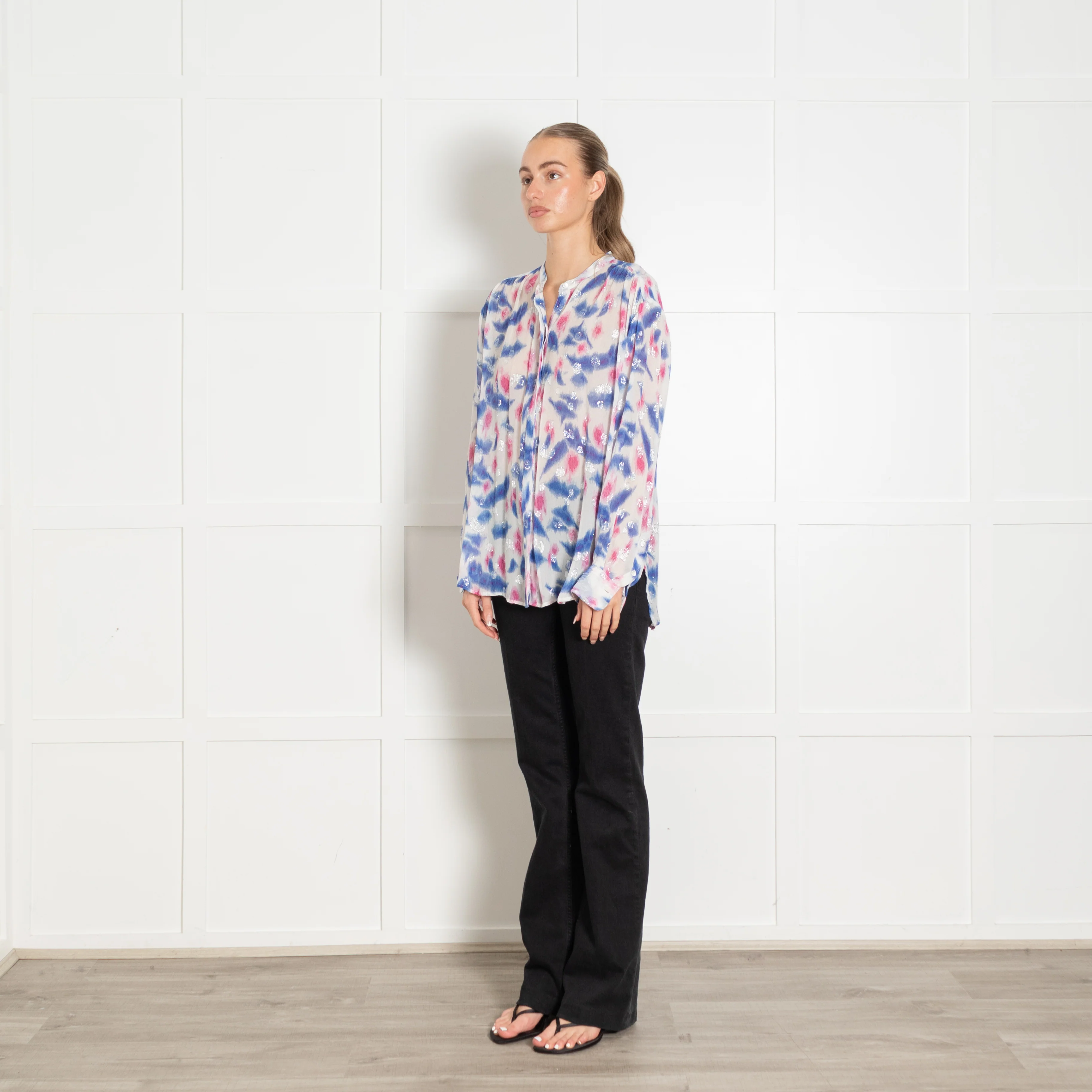Isabel Marant White Pink Blue Sheer Blouse - Image 3