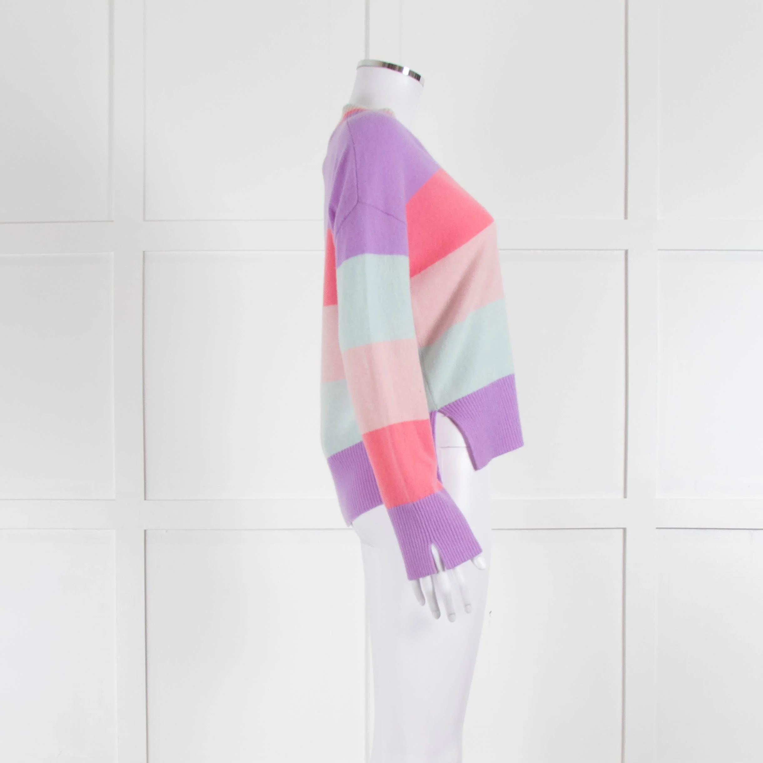 & Isla Purple Pink Blue Stripe V Neck Cashmere Jumper - Image 3