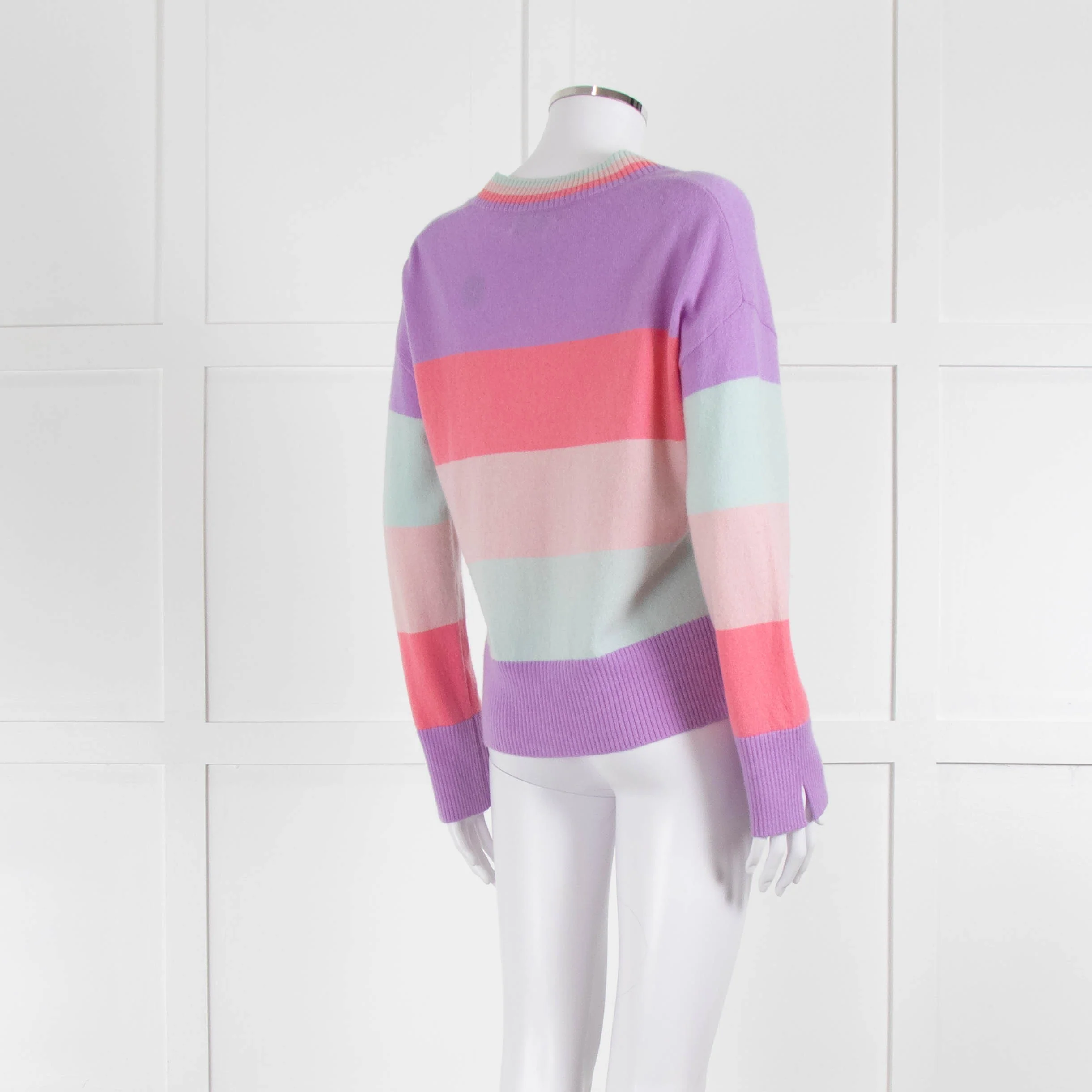 & Isla Purple Pink Blue Stripe V Neck Cashmere Jumper - Image 4