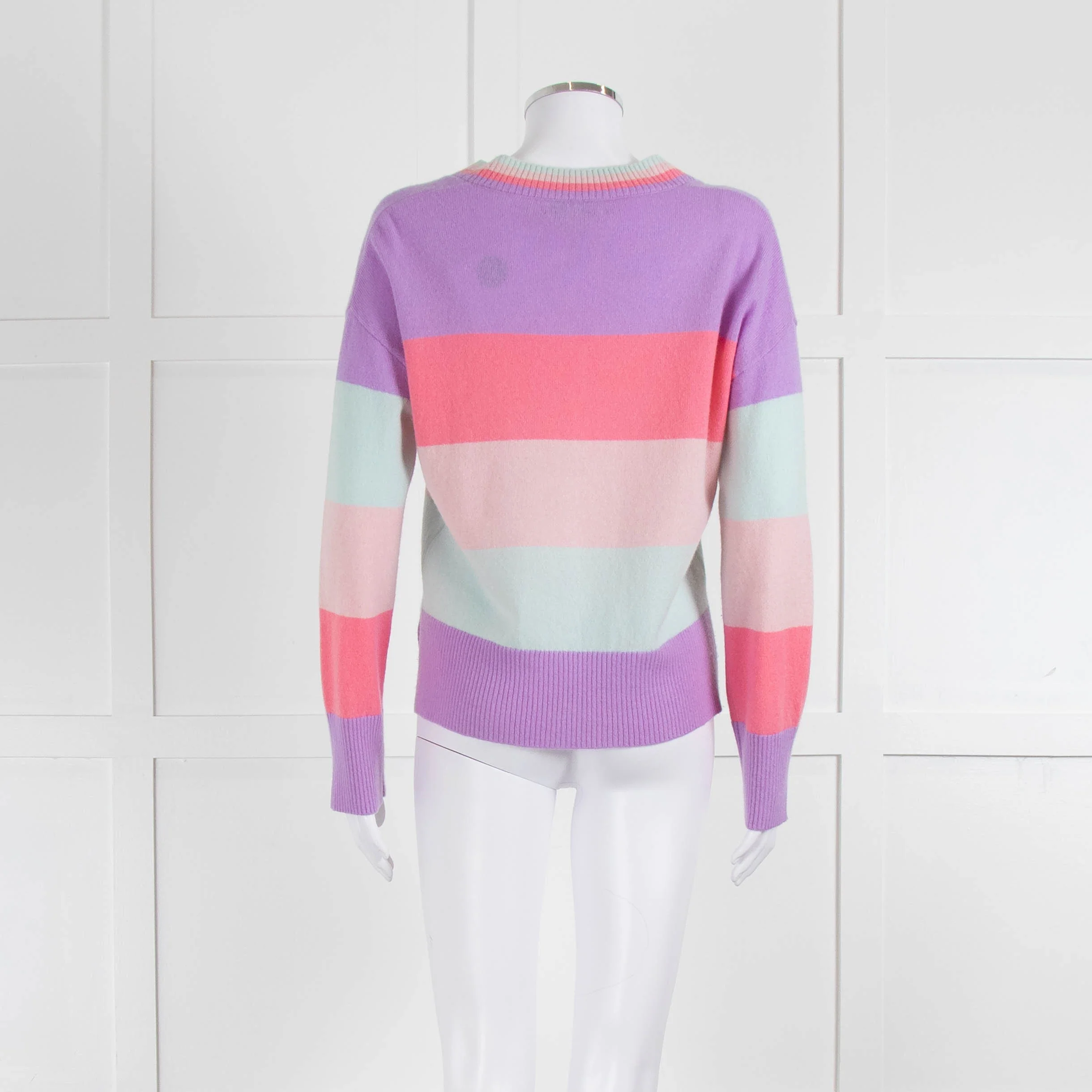 & Isla Purple Pink Blue Stripe V Neck Cashmere Jumper - Image 5