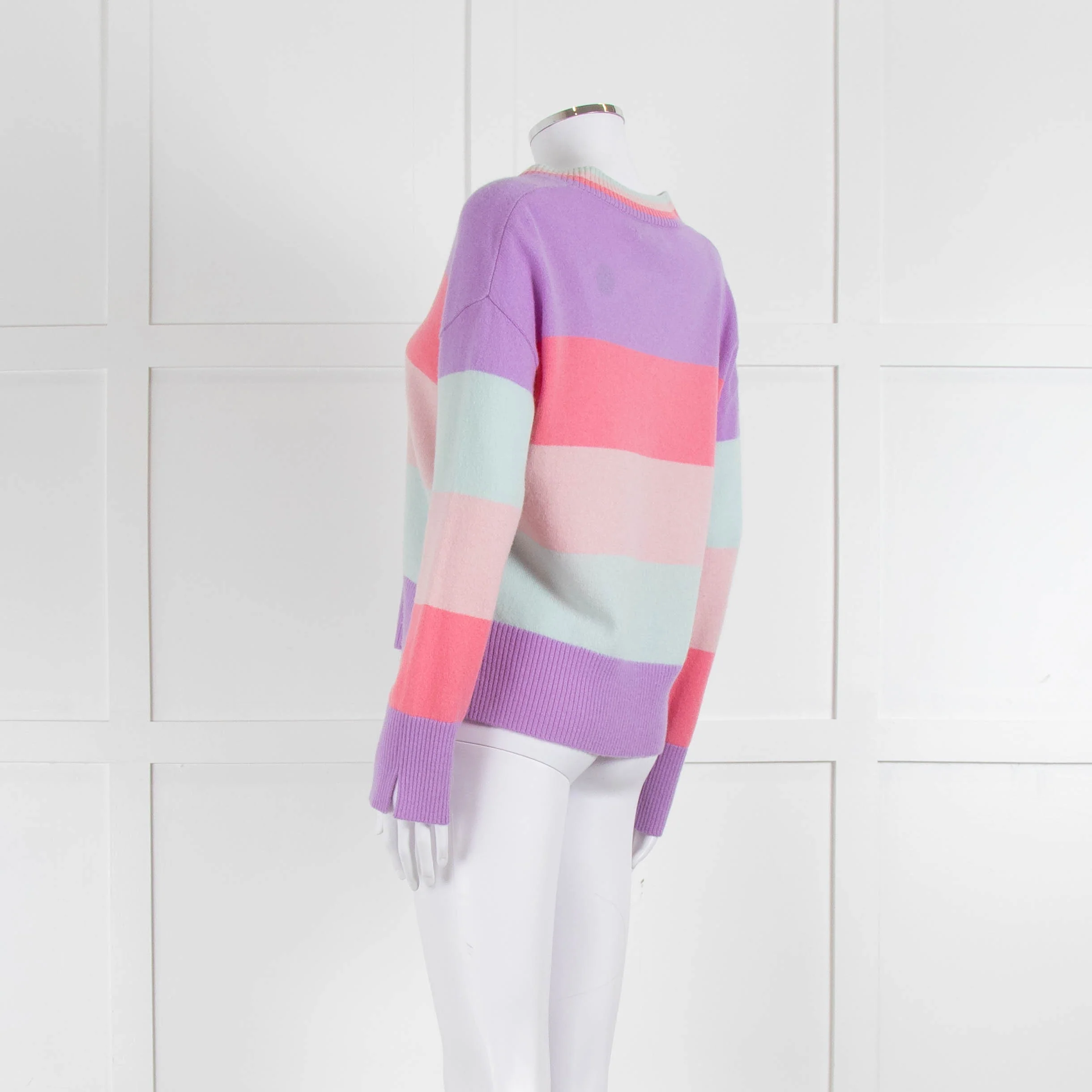 & Isla Purple Pink Blue Stripe V Neck Cashmere Jumper - Image 6