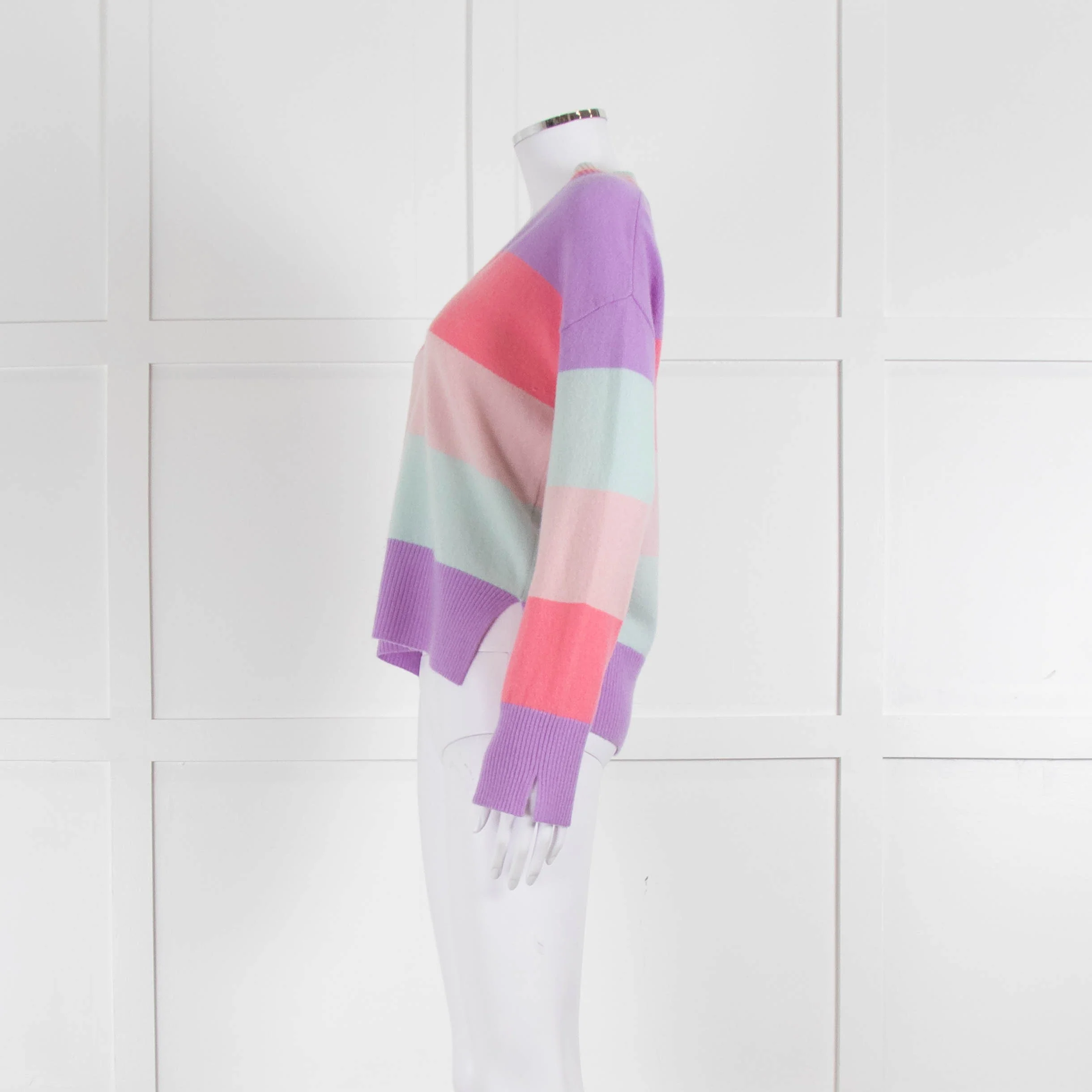 & Isla Purple Pink Blue Stripe V Neck Cashmere Jumper - Image 7