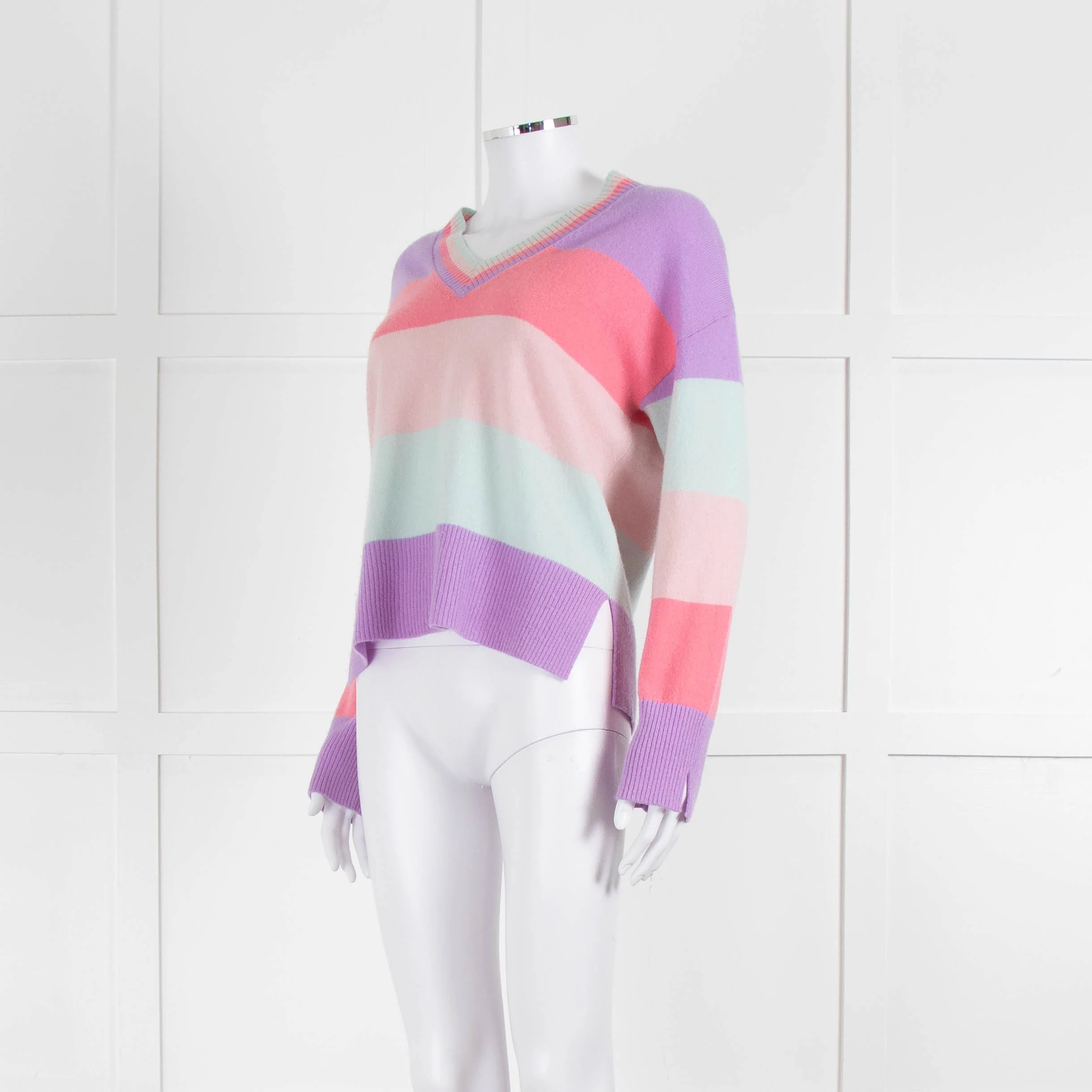 & Isla Purple Pink Blue Stripe V Neck Cashmere Jumper - Image 8