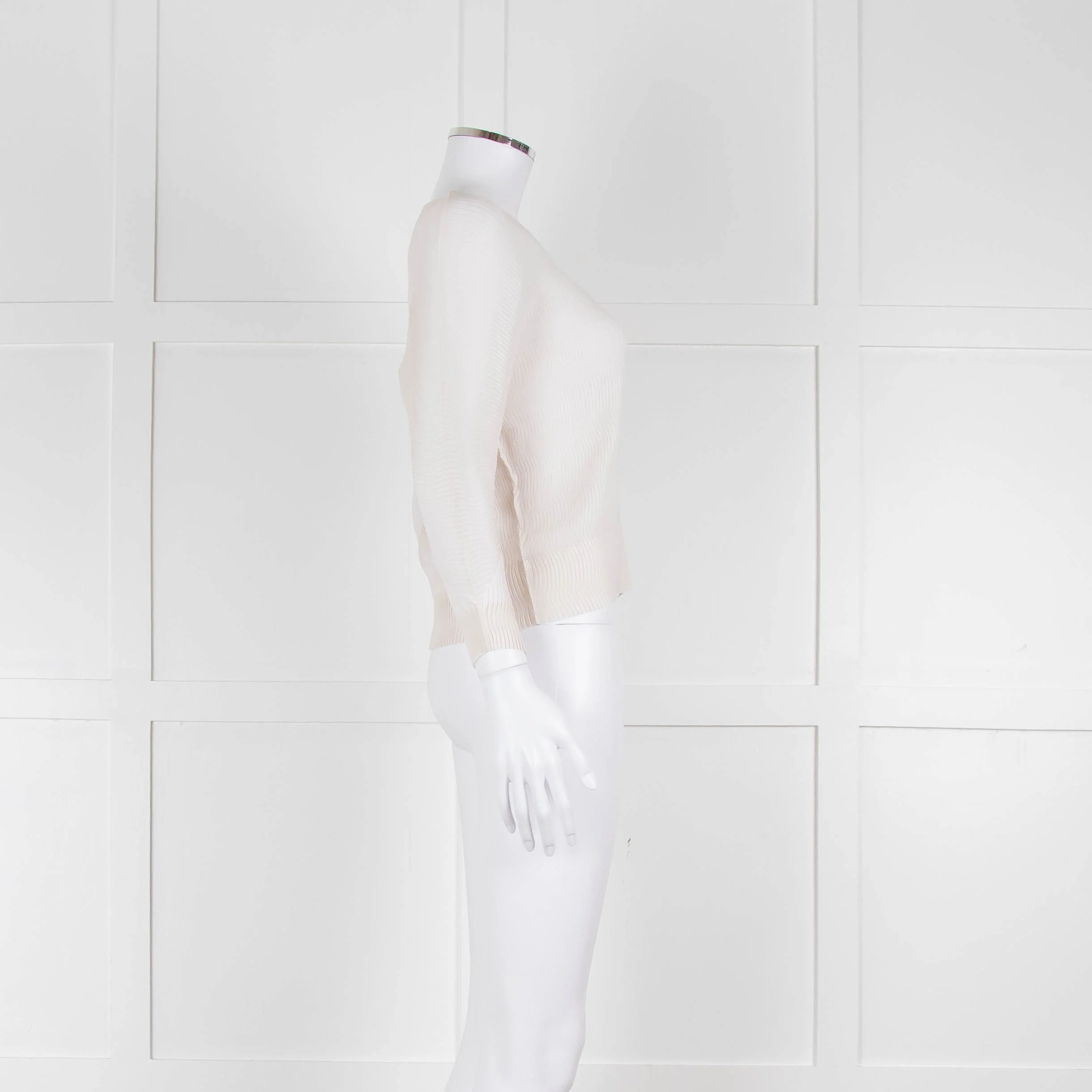 Issey Miyake Off White Crinkled Long Sleeve Top - Image 3