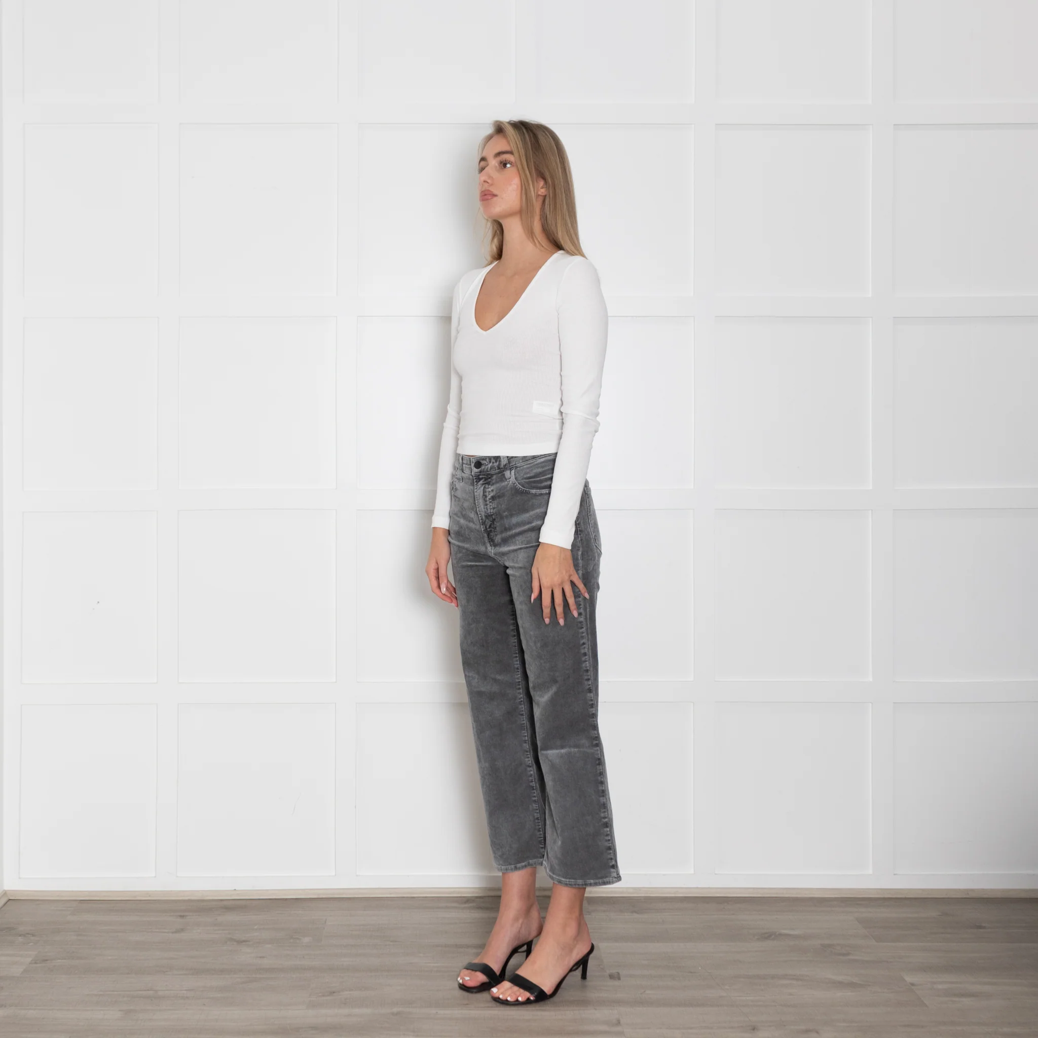 J Brand Grey Corduroy Straight Leg Trousers - Image 3