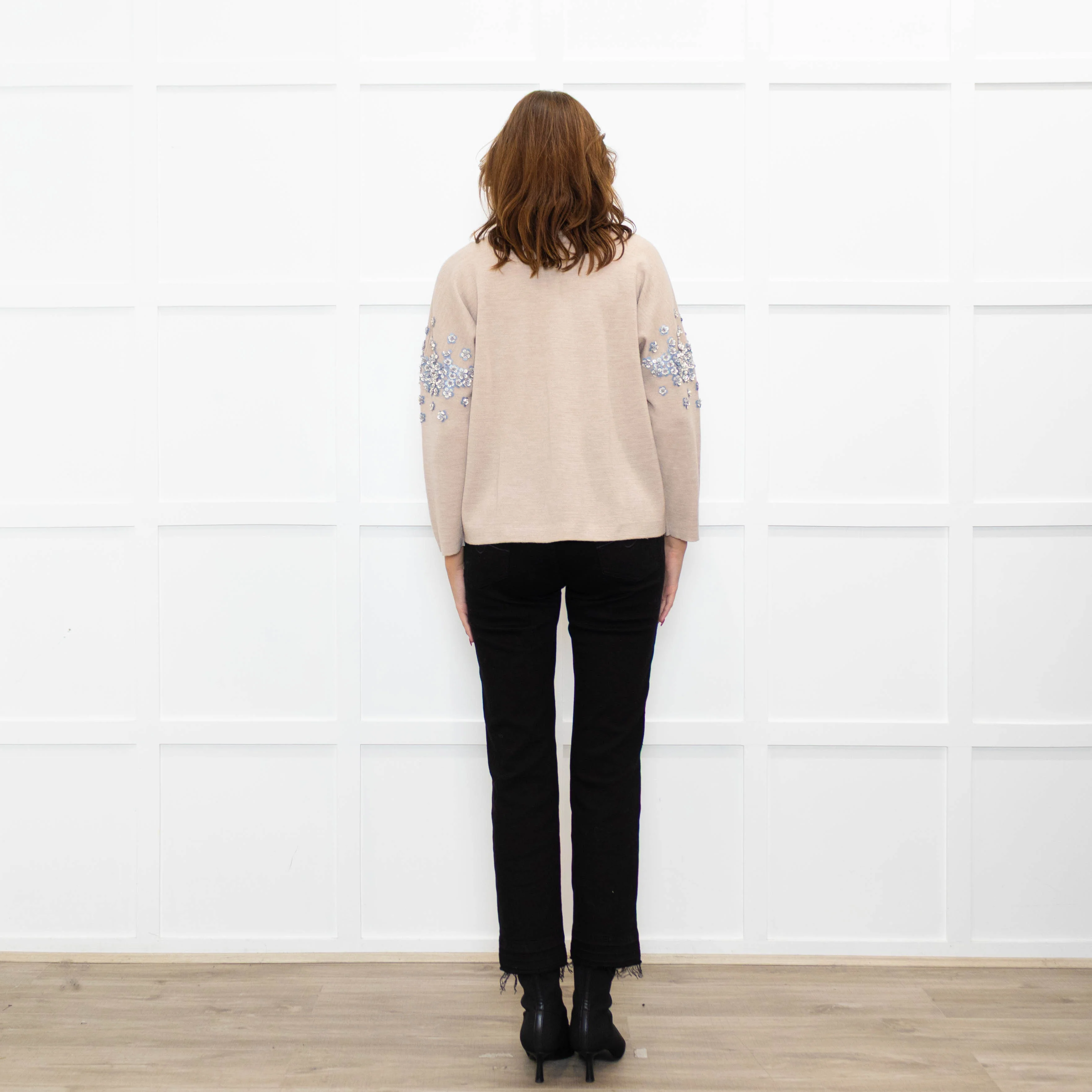 J Crew Beige Embellished Sleeve Sweater - Image 5