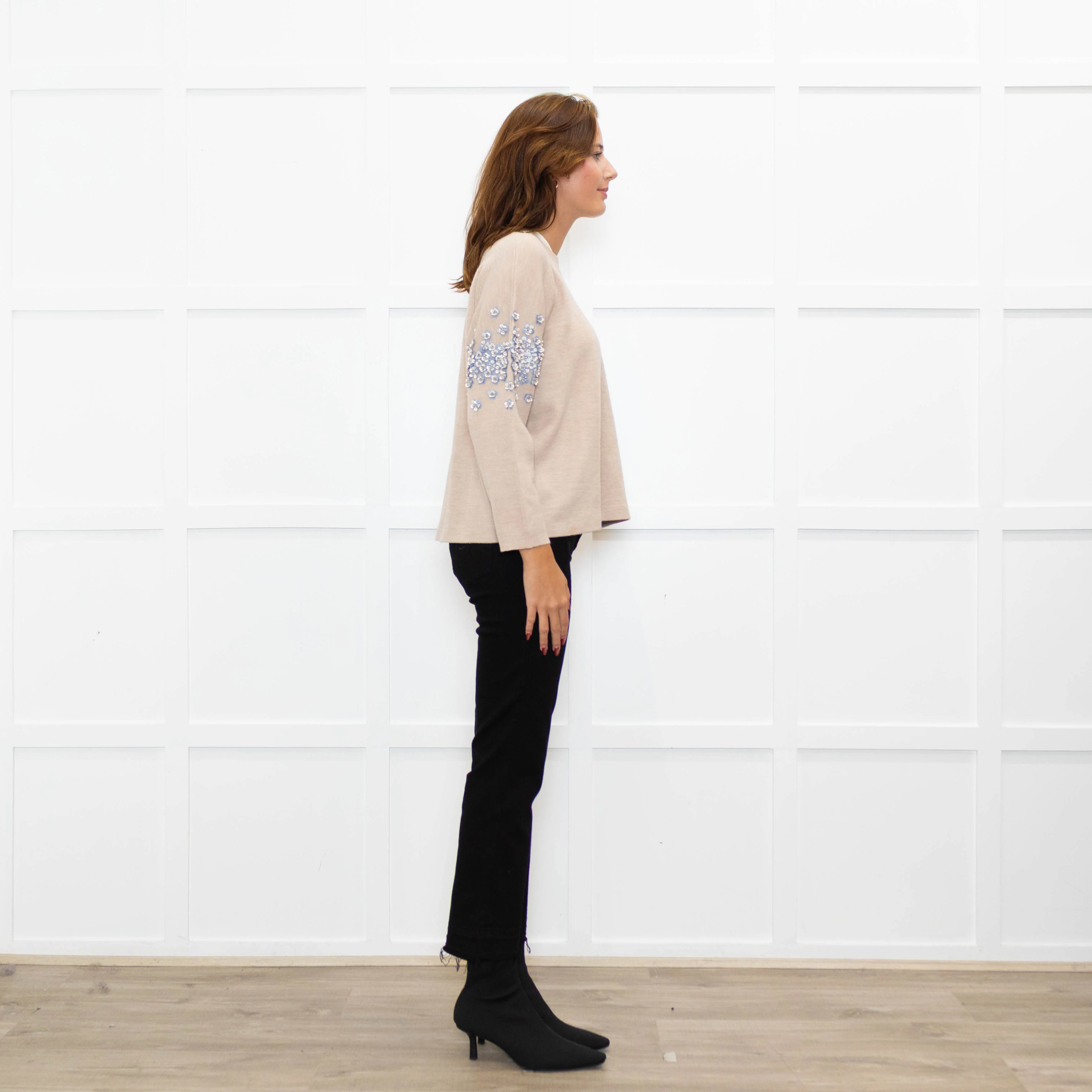 J Crew Beige Embellished Sleeve Sweater - Image 6