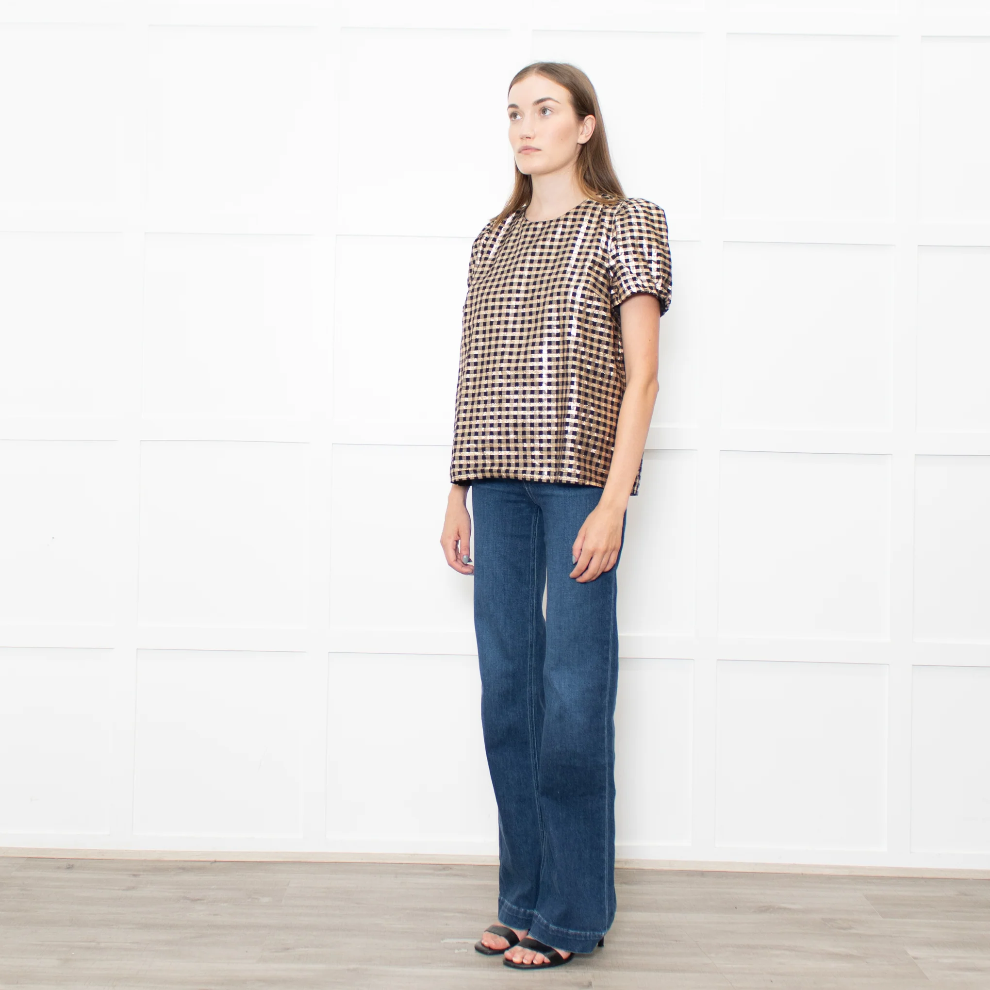 J Crew Gold Black Lurex Check Short Sleeved Top - Image 3