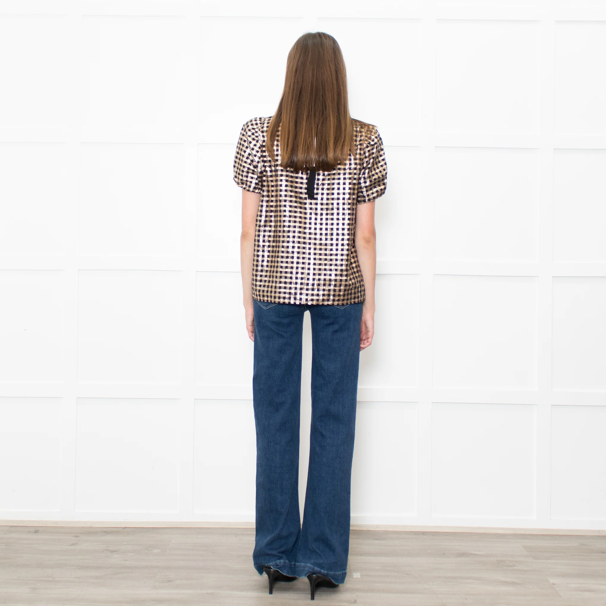 J Crew Gold Black Lurex Check Short Sleeved Top - Image 5