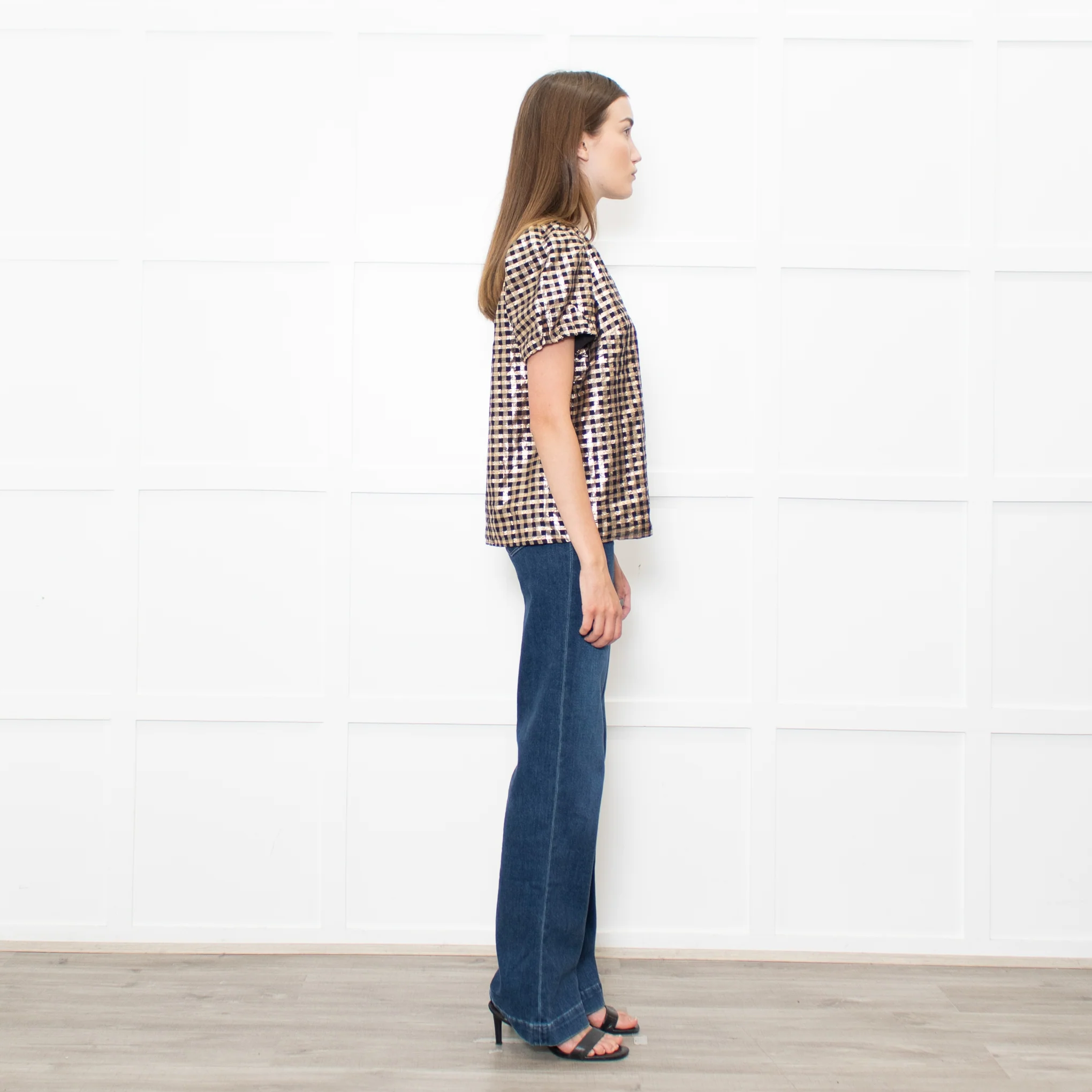 J Crew Gold Black Lurex Check Short Sleeved Top - Image 6