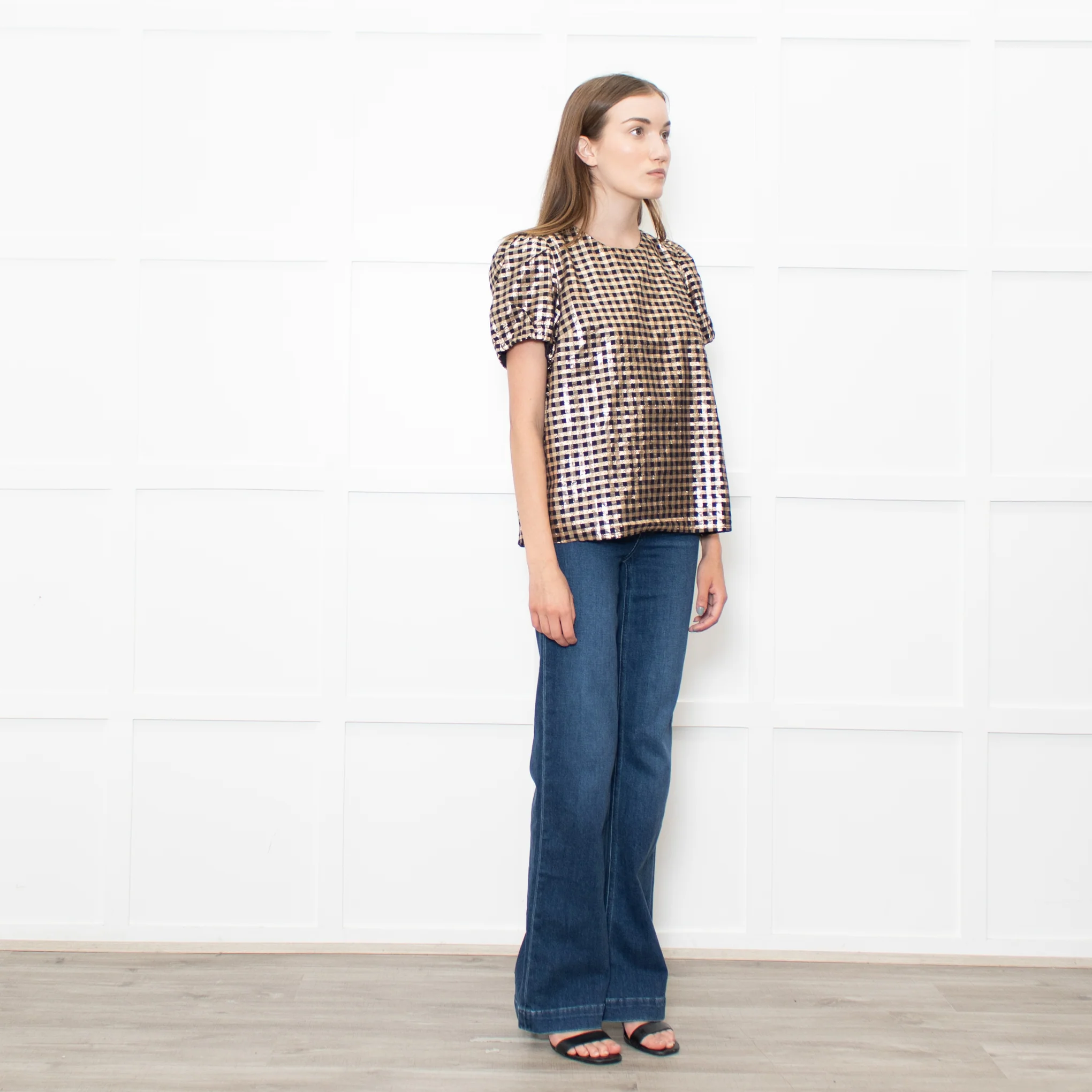 J Crew Gold Black Lurex Check Short Sleeved Top - Image 7