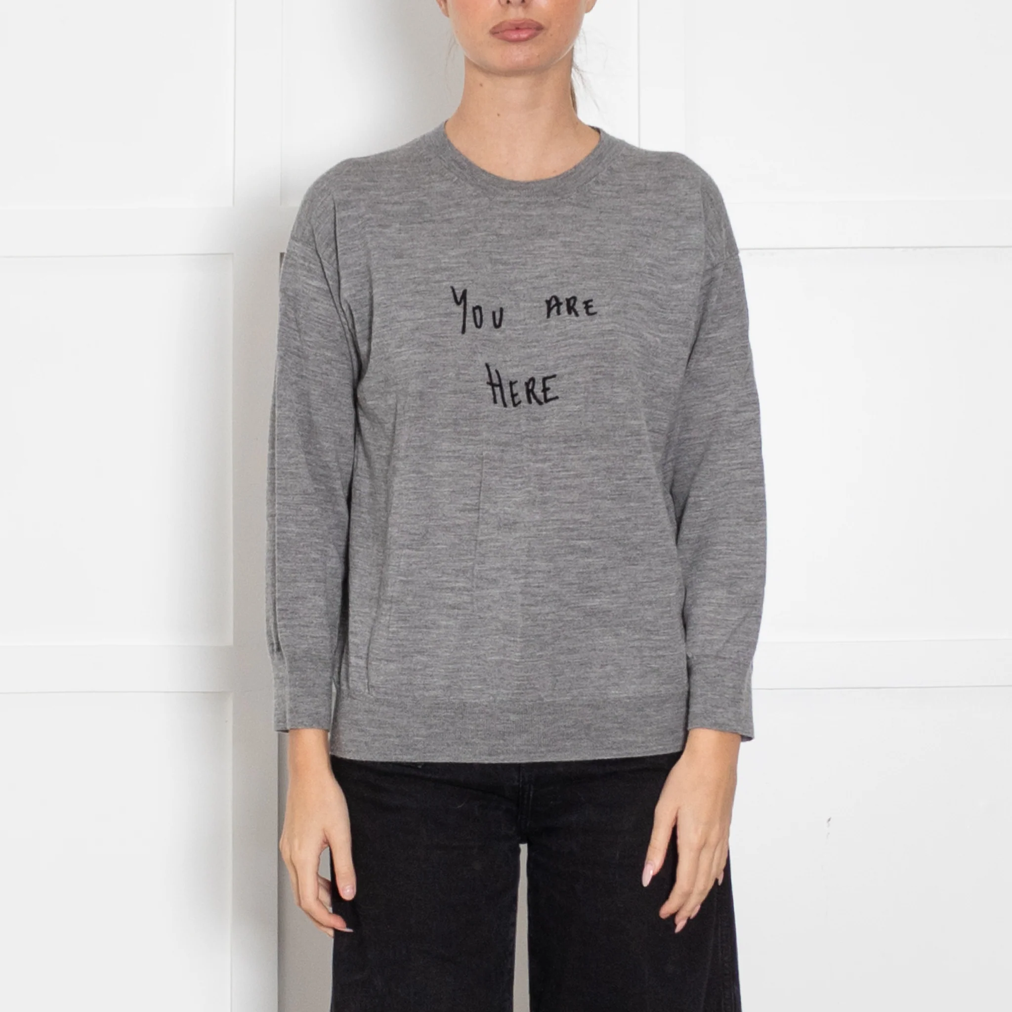 J Crew Grey Wool Jumper With 'You Are Here' Logo - Image 2
