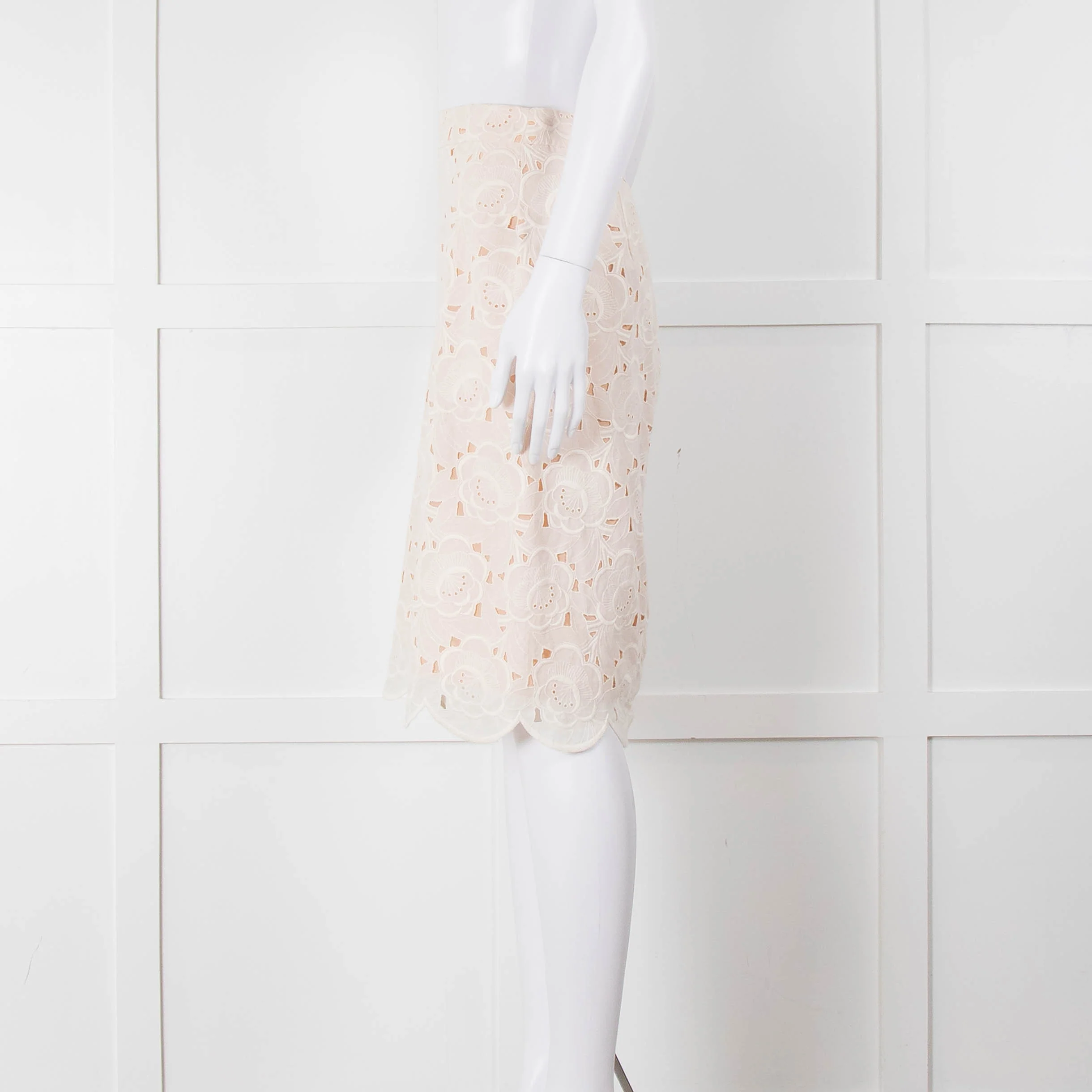 J Crew White Laser Cut Peach Lining Cotton Midi Skirt - Image 7