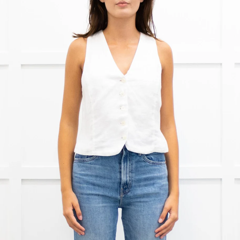 J Crew White Linen Button Up Waistcoat - Image 2