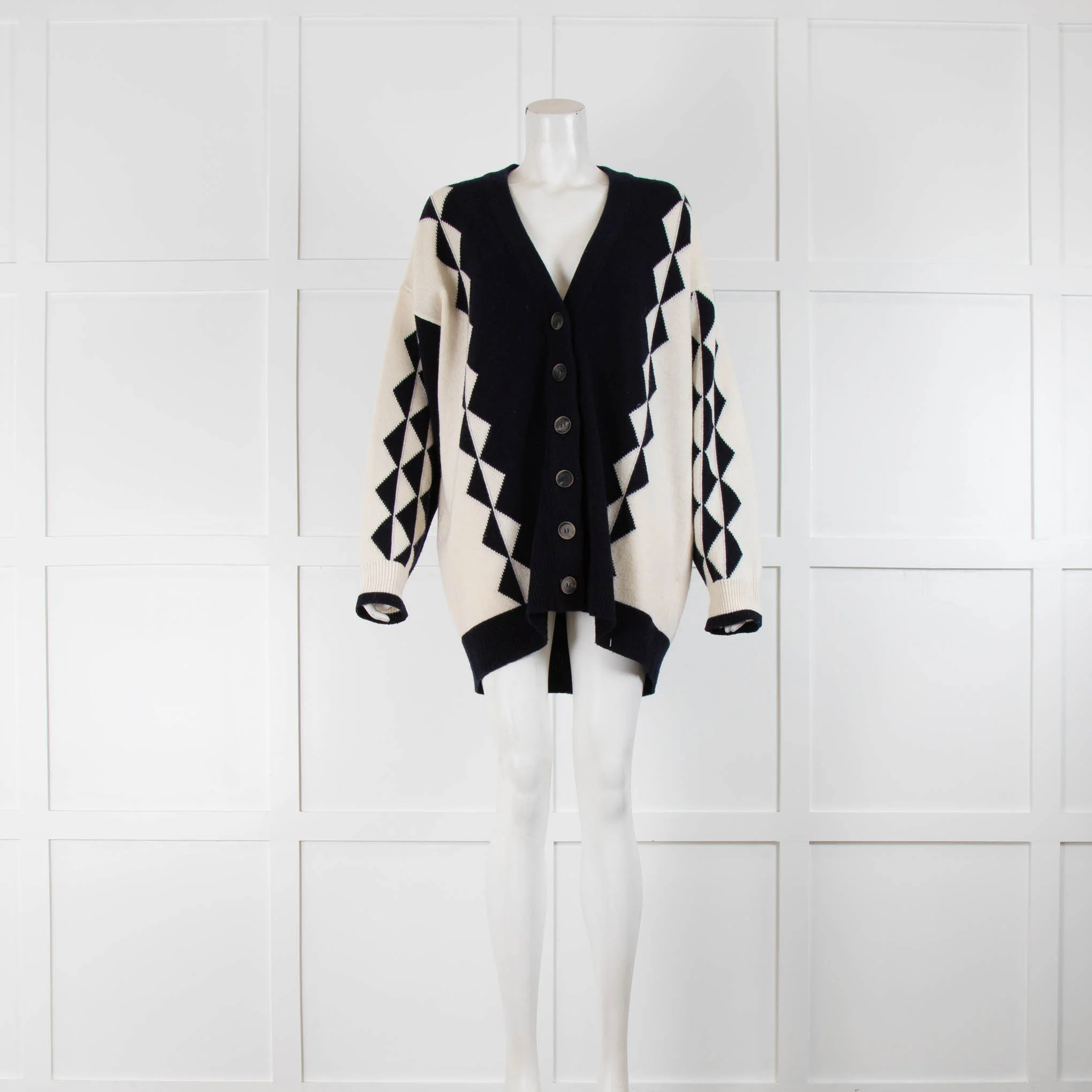 J W Anderson Navy and Cream Chevron Print Cardigan