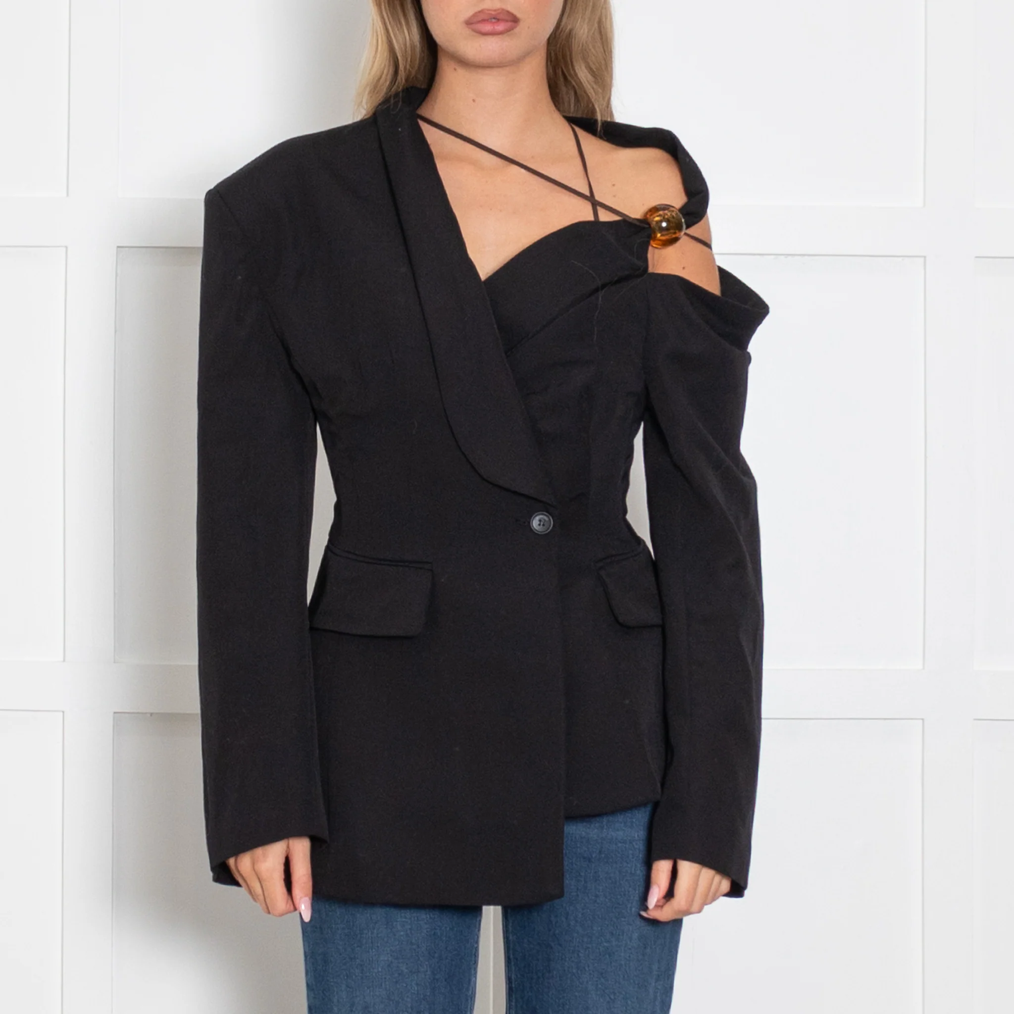 Jacquemus Black One Shoulder Baska Jacket - Image 2