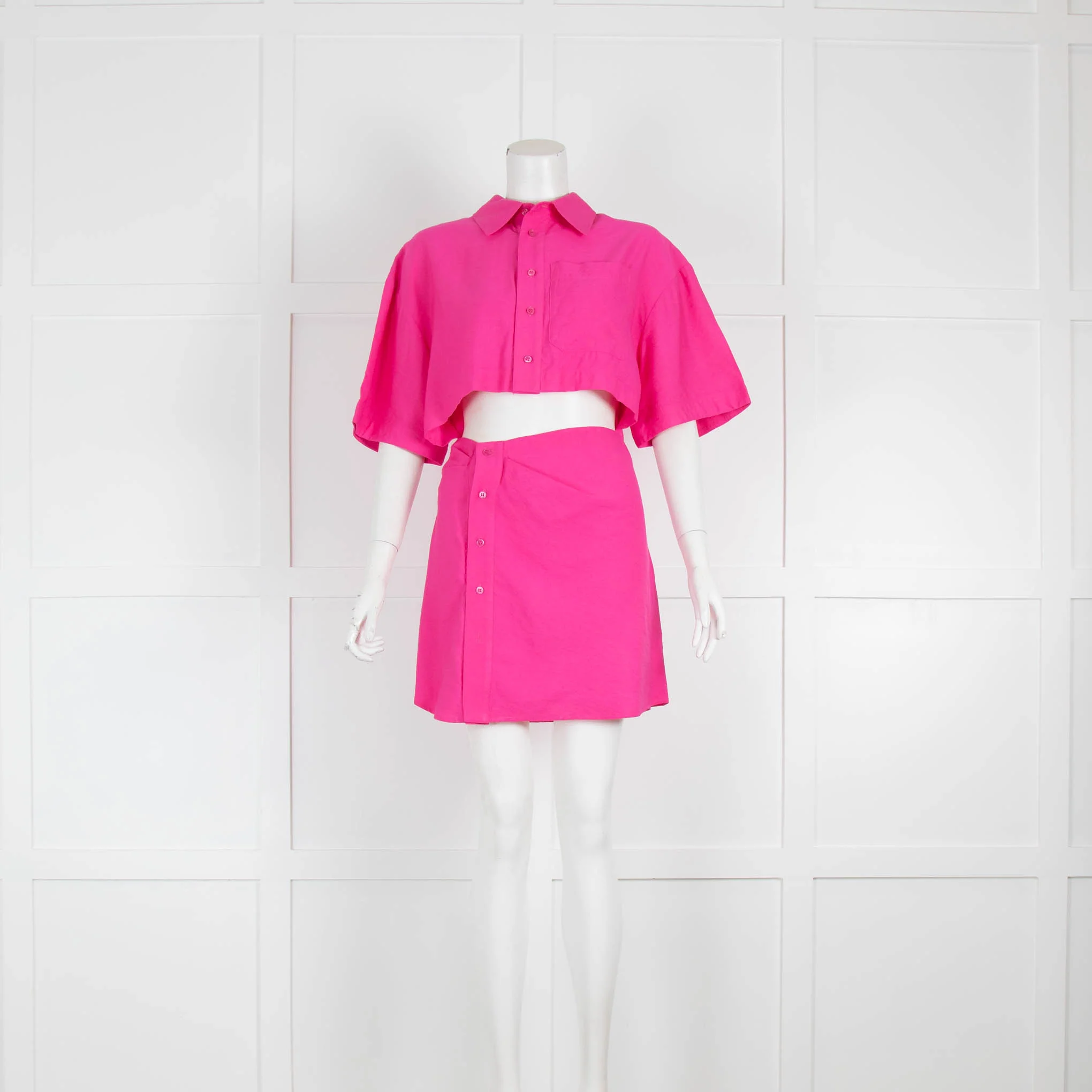 Jacquemus Fuchsia Pink Button Up Front Short Sleeve Mini Dress